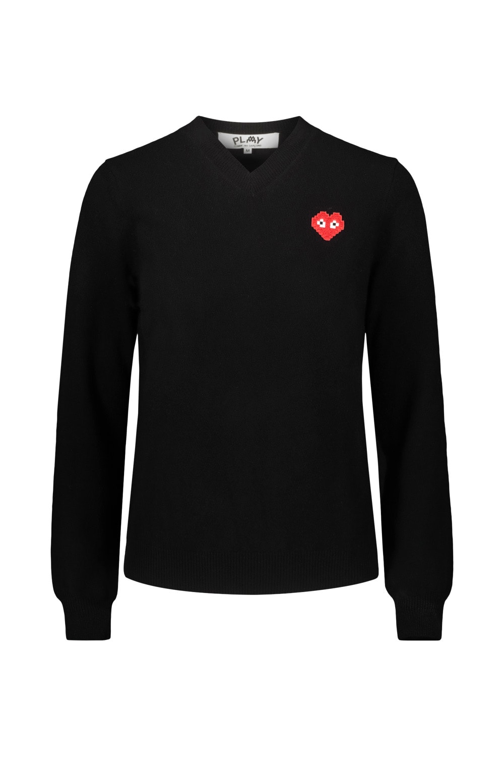 Shop Comme Des Garçons Play V-neck Sweater With Red Pixelated Heart In Blk