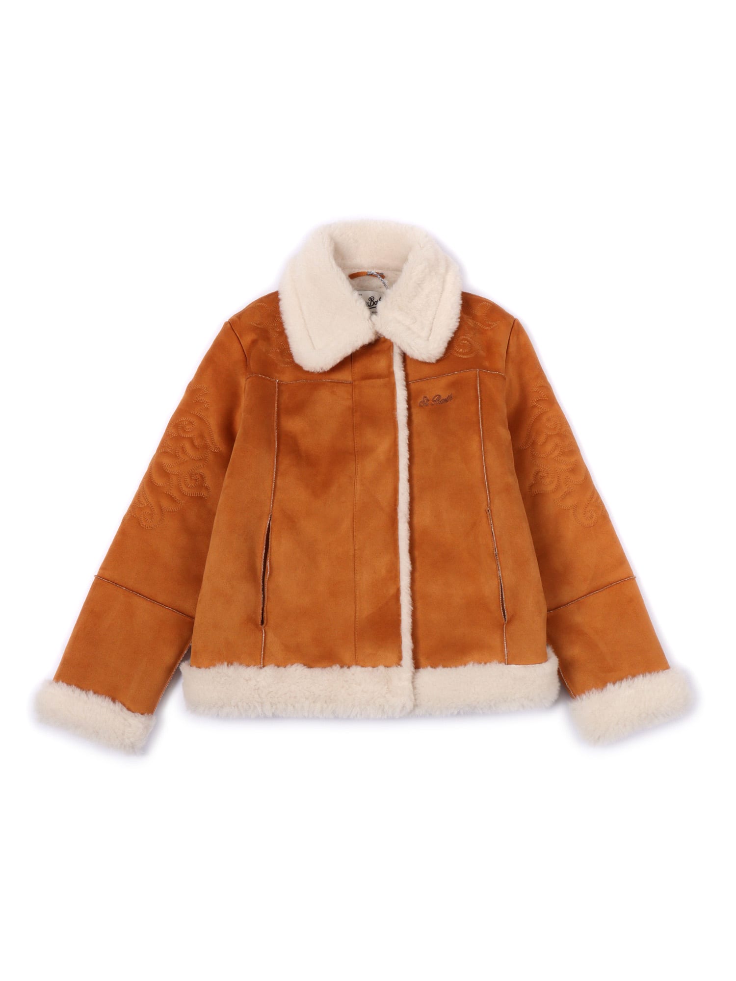 Mc2 Saint Barth Kids' Lorayne Jr Shearling-tex Embroidery 19 In Orange