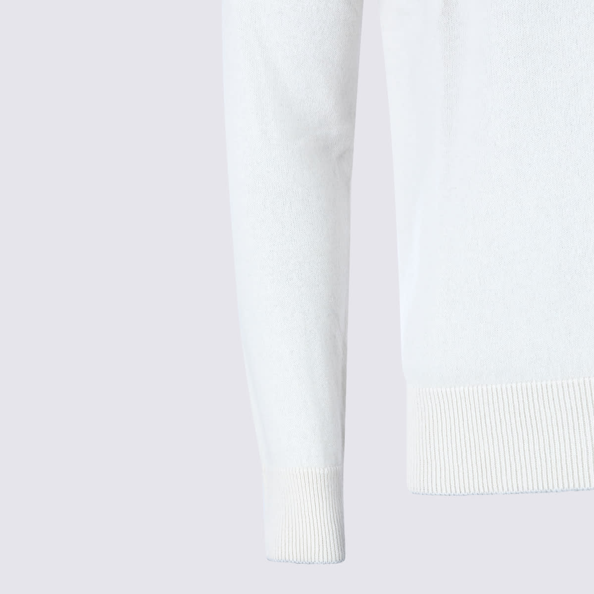 Eleventy Crewneck Drawstring Hood Ribbed Sweater In White