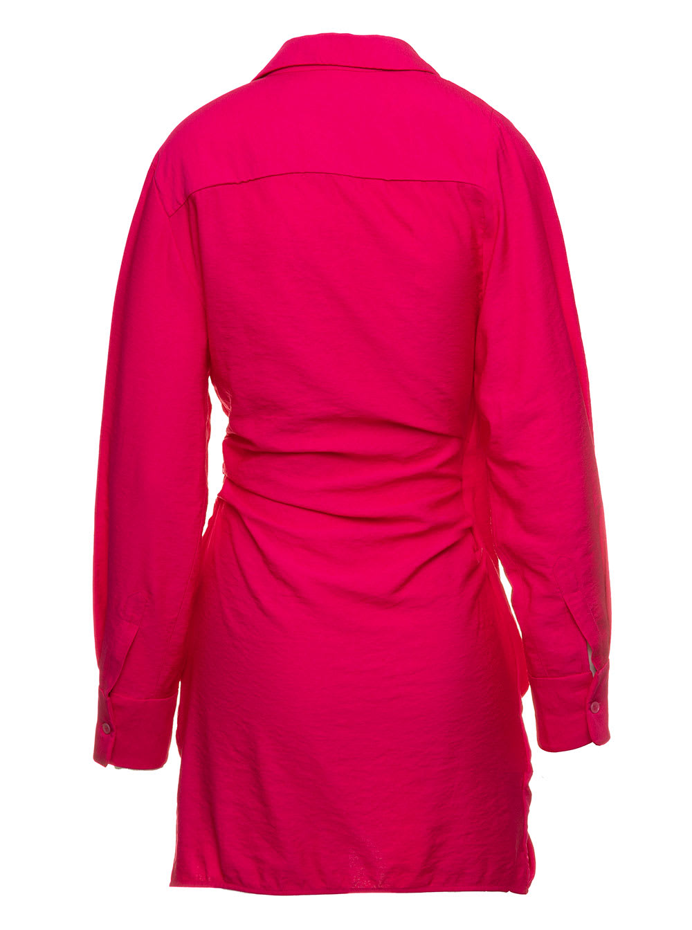 Shop Jacquemus La Robe Bahia Fuchsia Short Draped Shirt Dress In Viscose Woman  In Pink