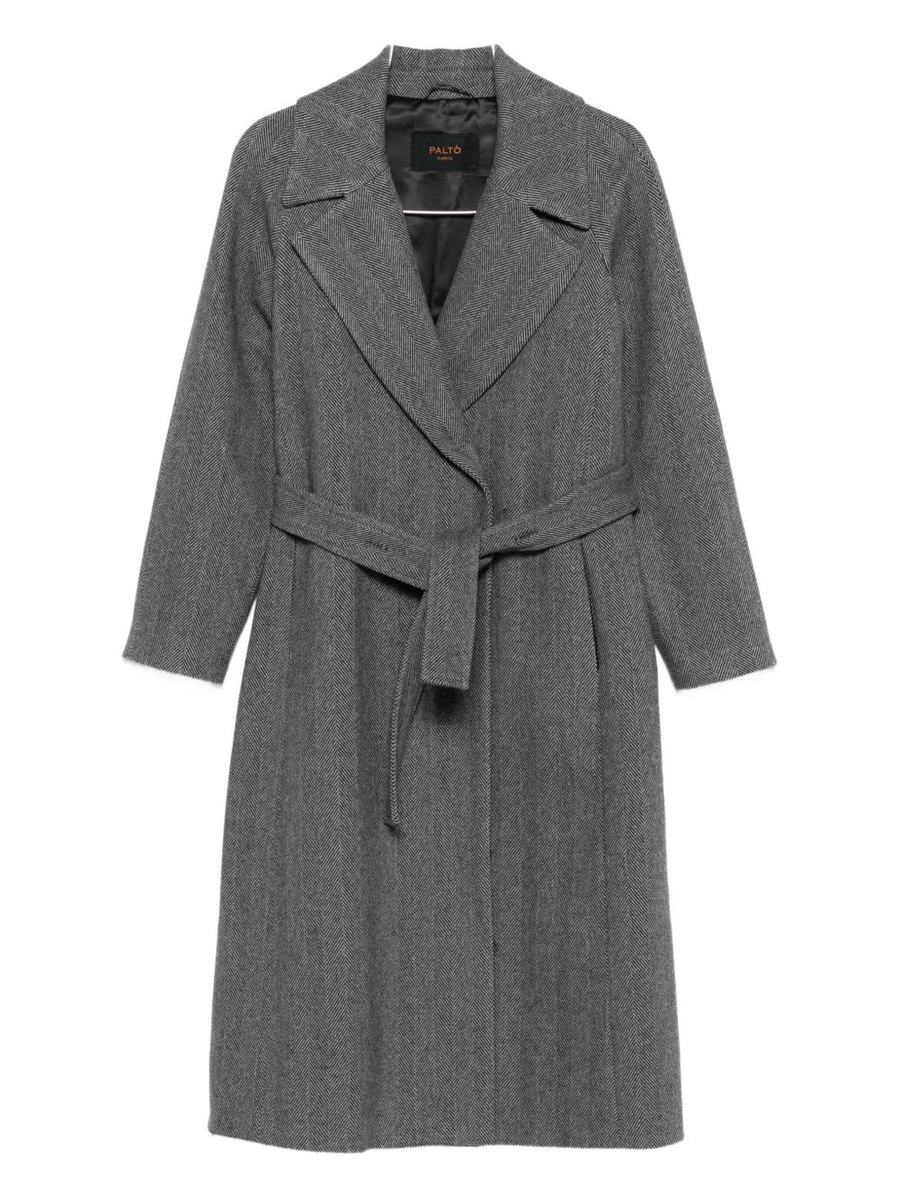 Paltò Paola Herringbone Belted Coat In Gray