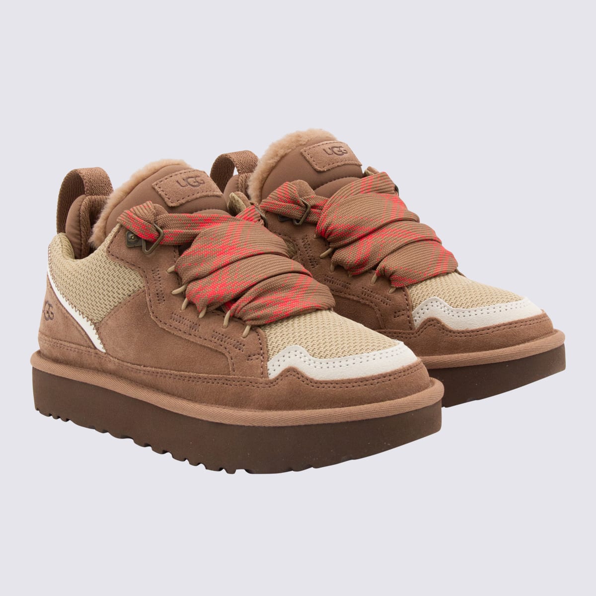 Ugg Ribbon-lace Leather Sneakers In Brown