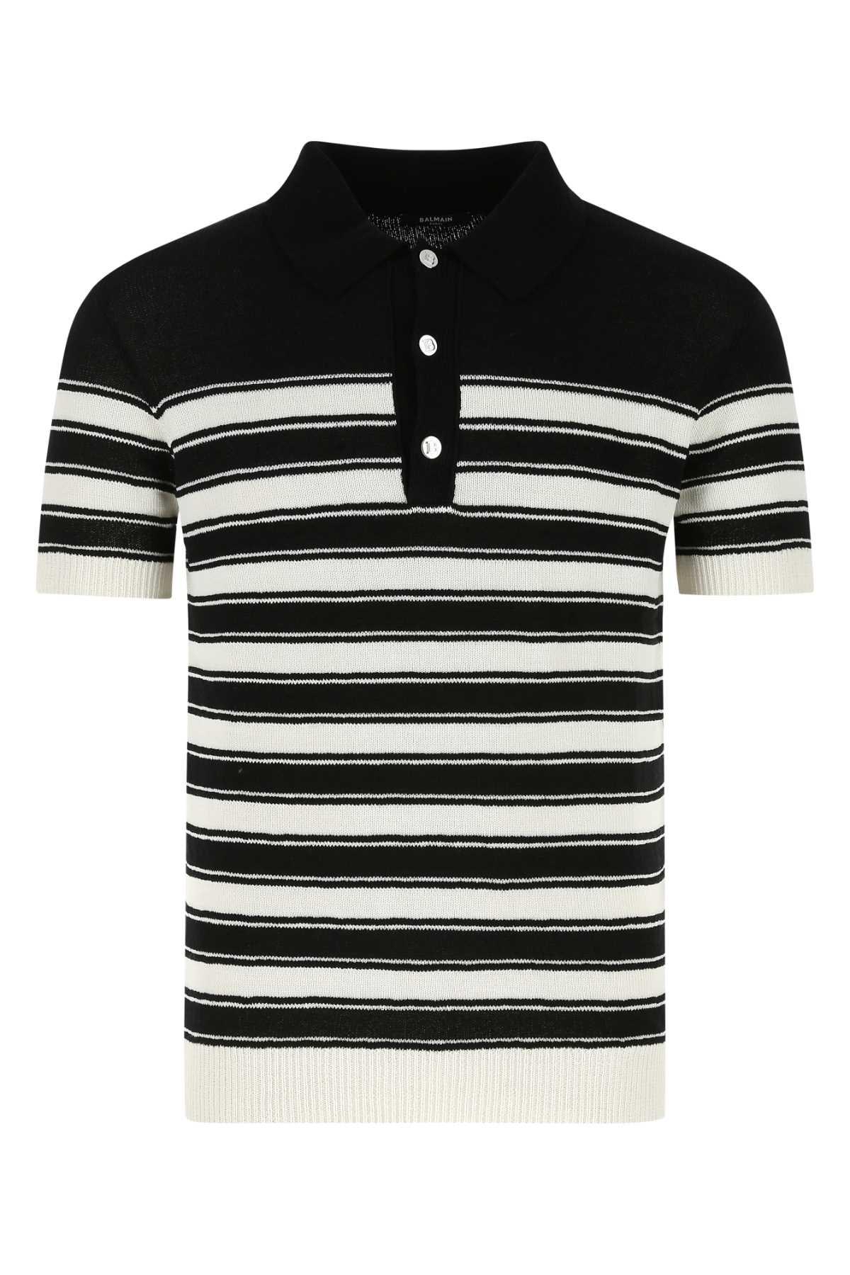 Balmain Striped Knitted Polo Shirt
