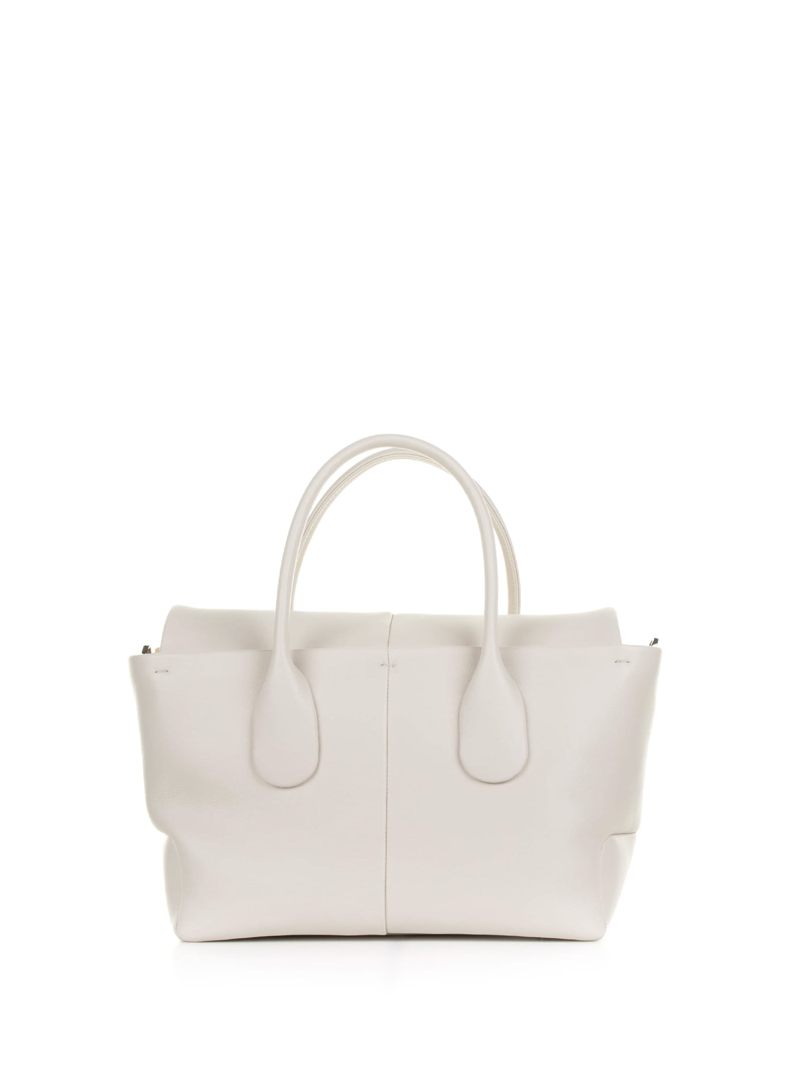 Shop Tod's Reverse Small Double Handle Bag In Leather In Panna