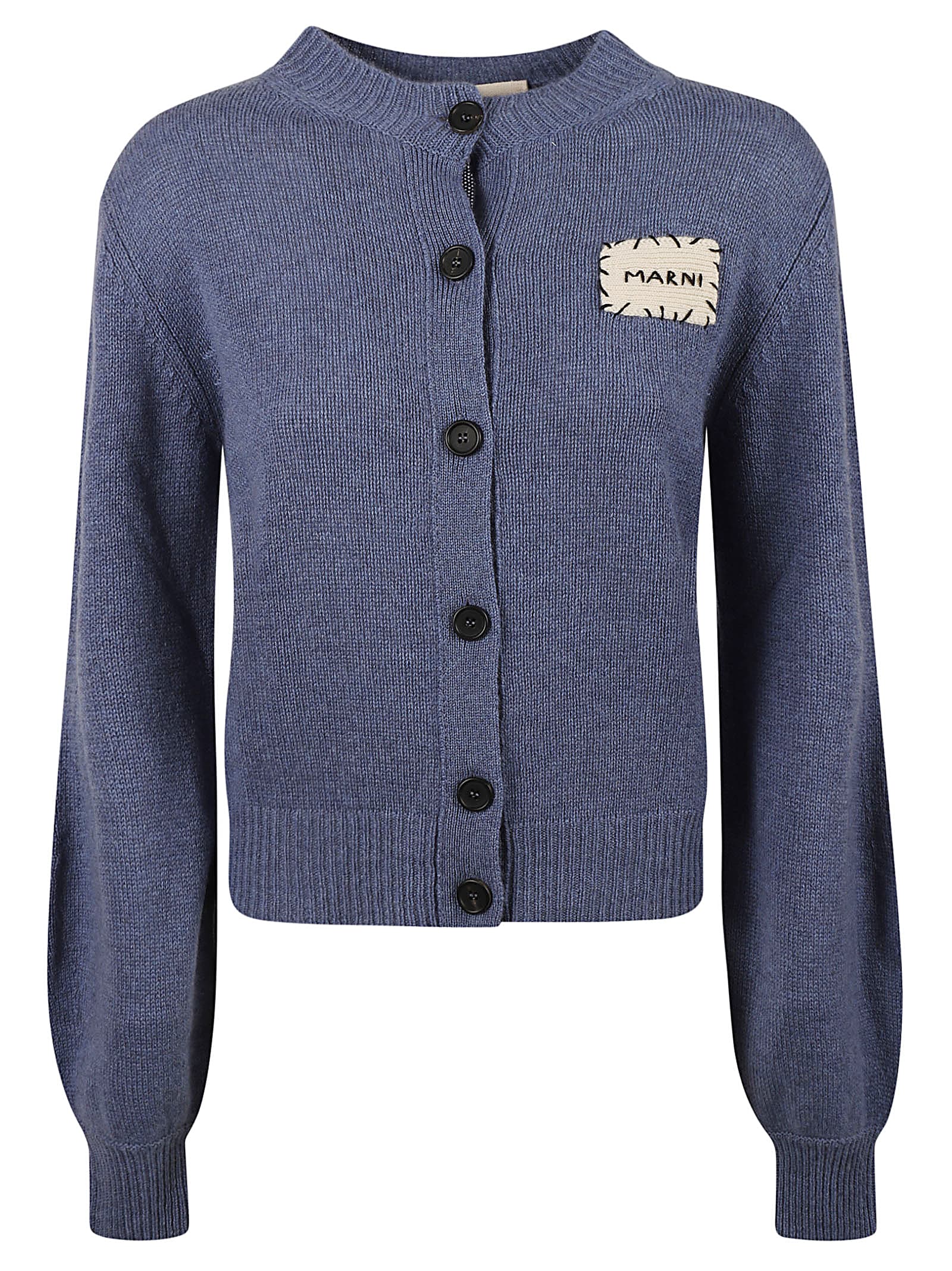 Shop Marni Cashmere Logo Patch Gauge Cardigan In Opal