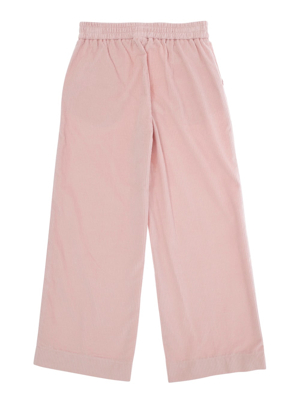 Monnalisa Pink Pants With Rear Elastic Waist And Logo Patch On The Front In Corduroy Girl In Pink