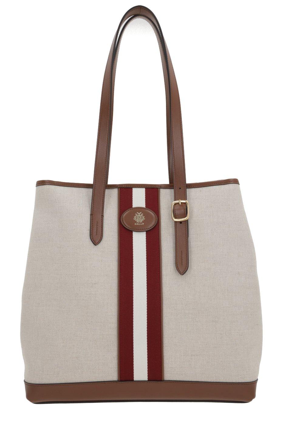 Logo Patch Striped Top Handle Bag