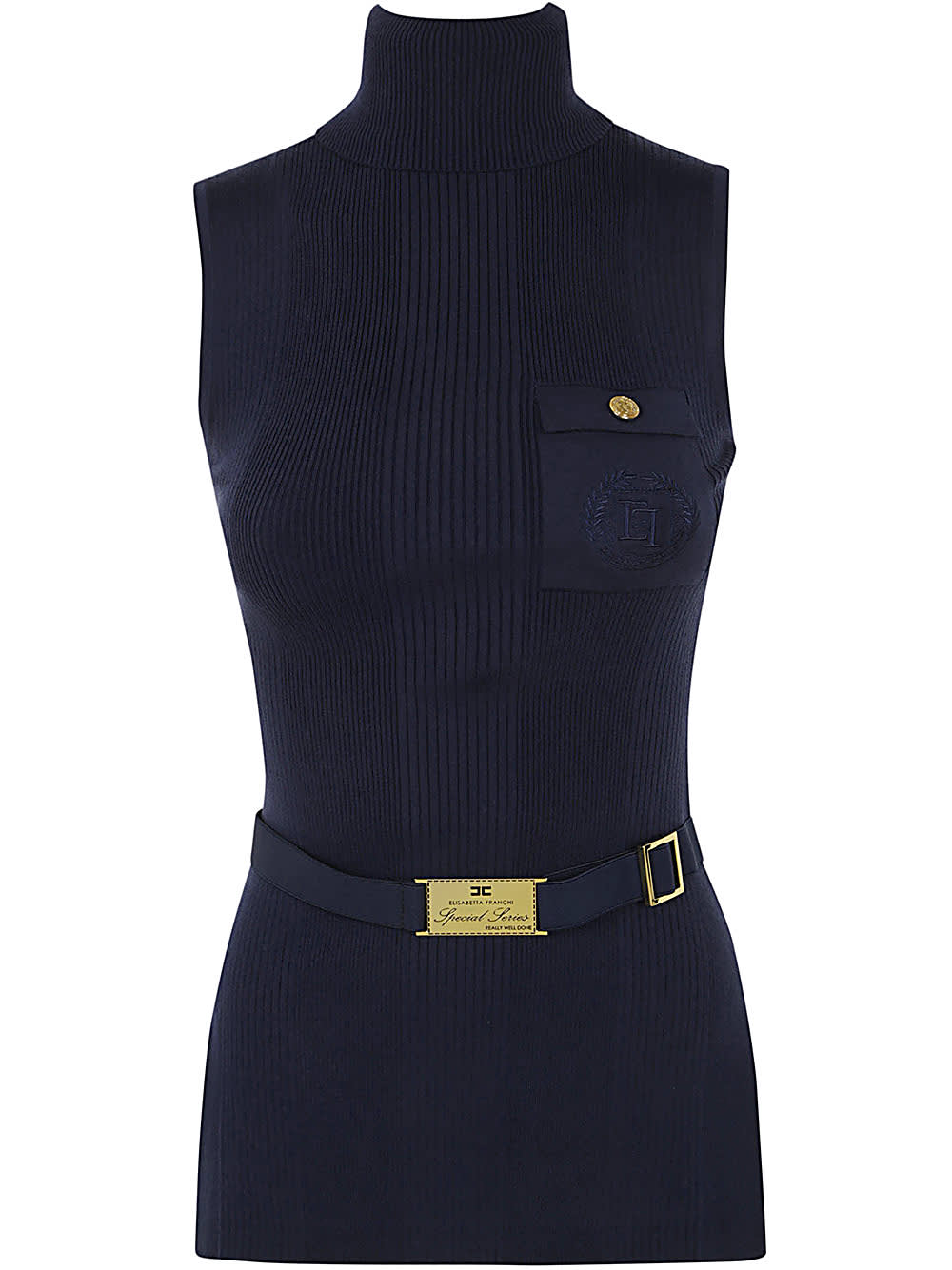 Shop Elisabetta Franchi Sleeveless Turtle Neck Sweater In Navy