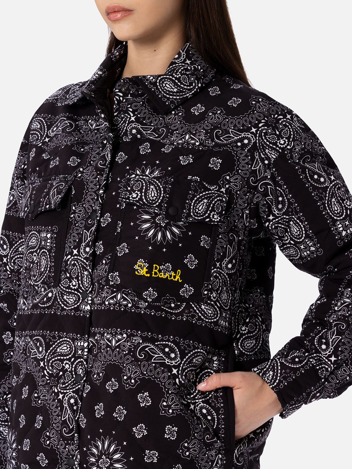 Shop Mc2 Saint Barth Woman Jacket With Black Bandanna Print