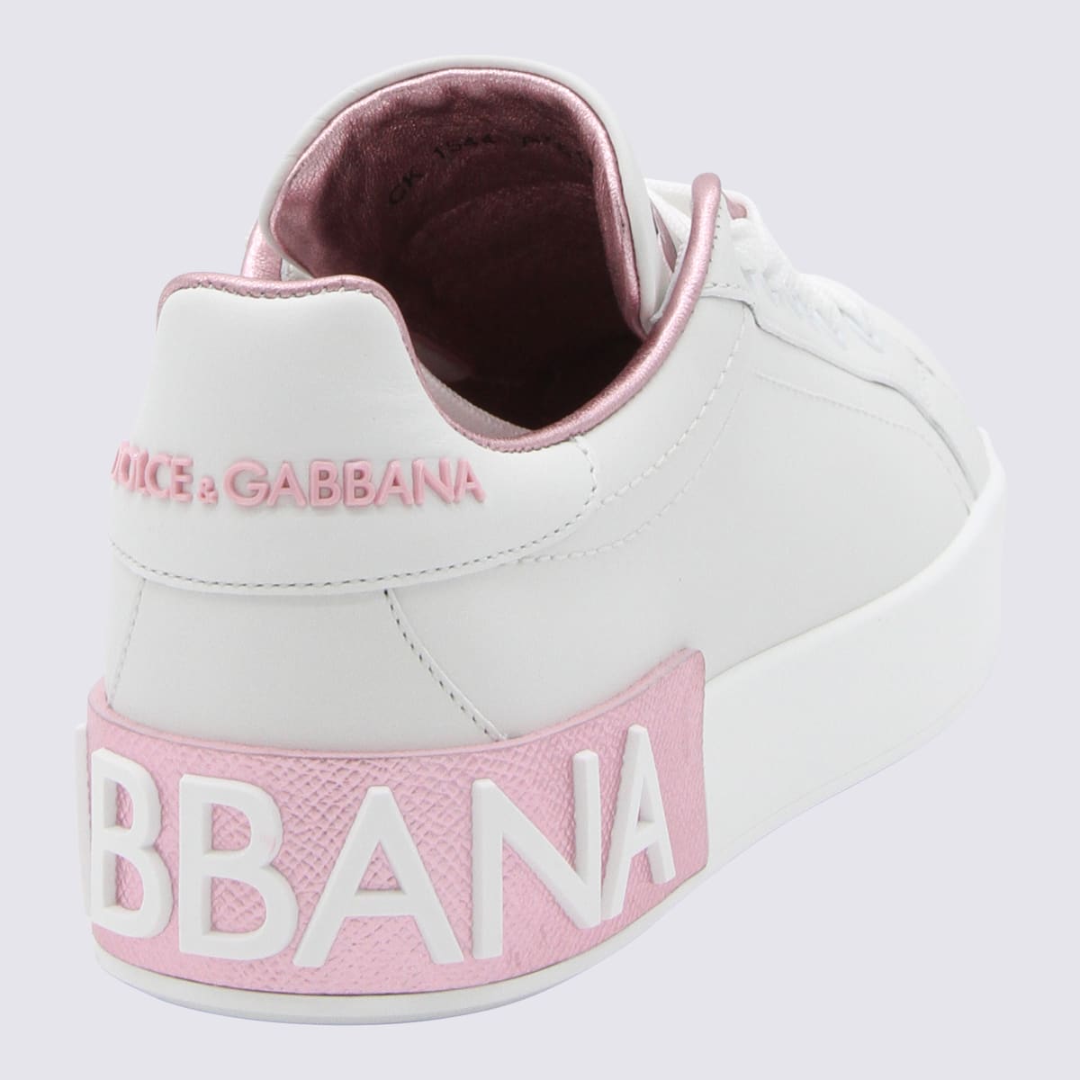 Shop Dolce & Gabbana White And Pink Leather Portofino Sneakers