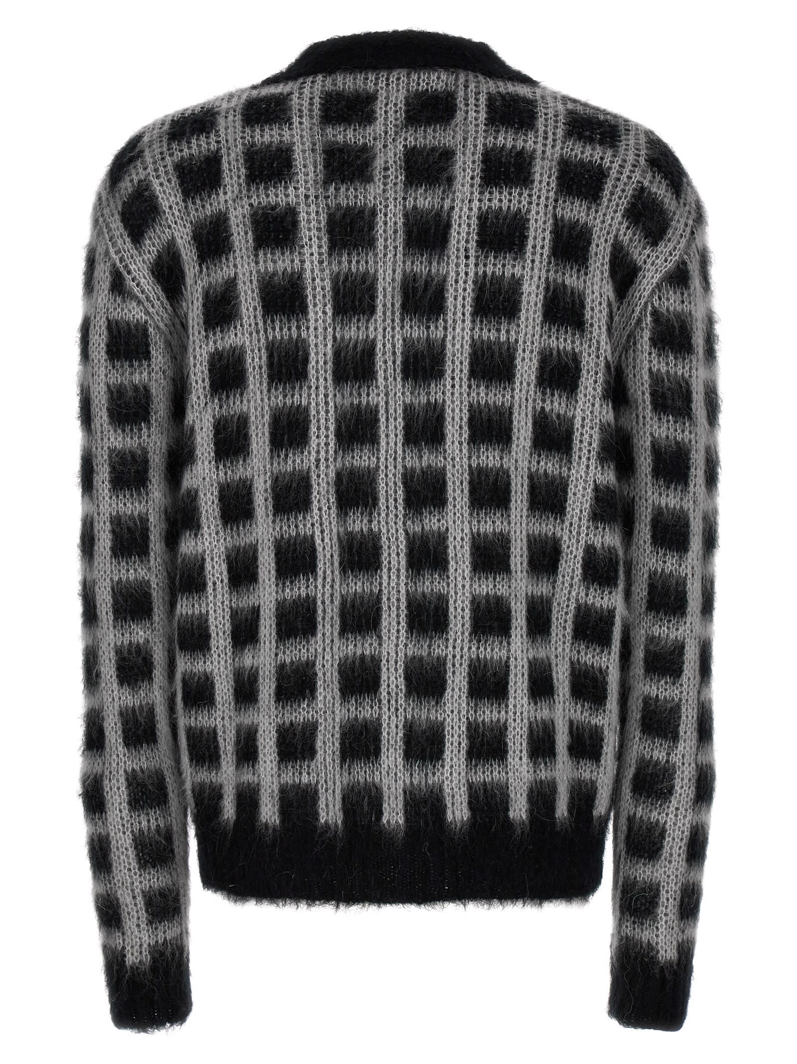 Shop Marni Brushed Check Fuzzy Wuzzy Cardigan In White/black