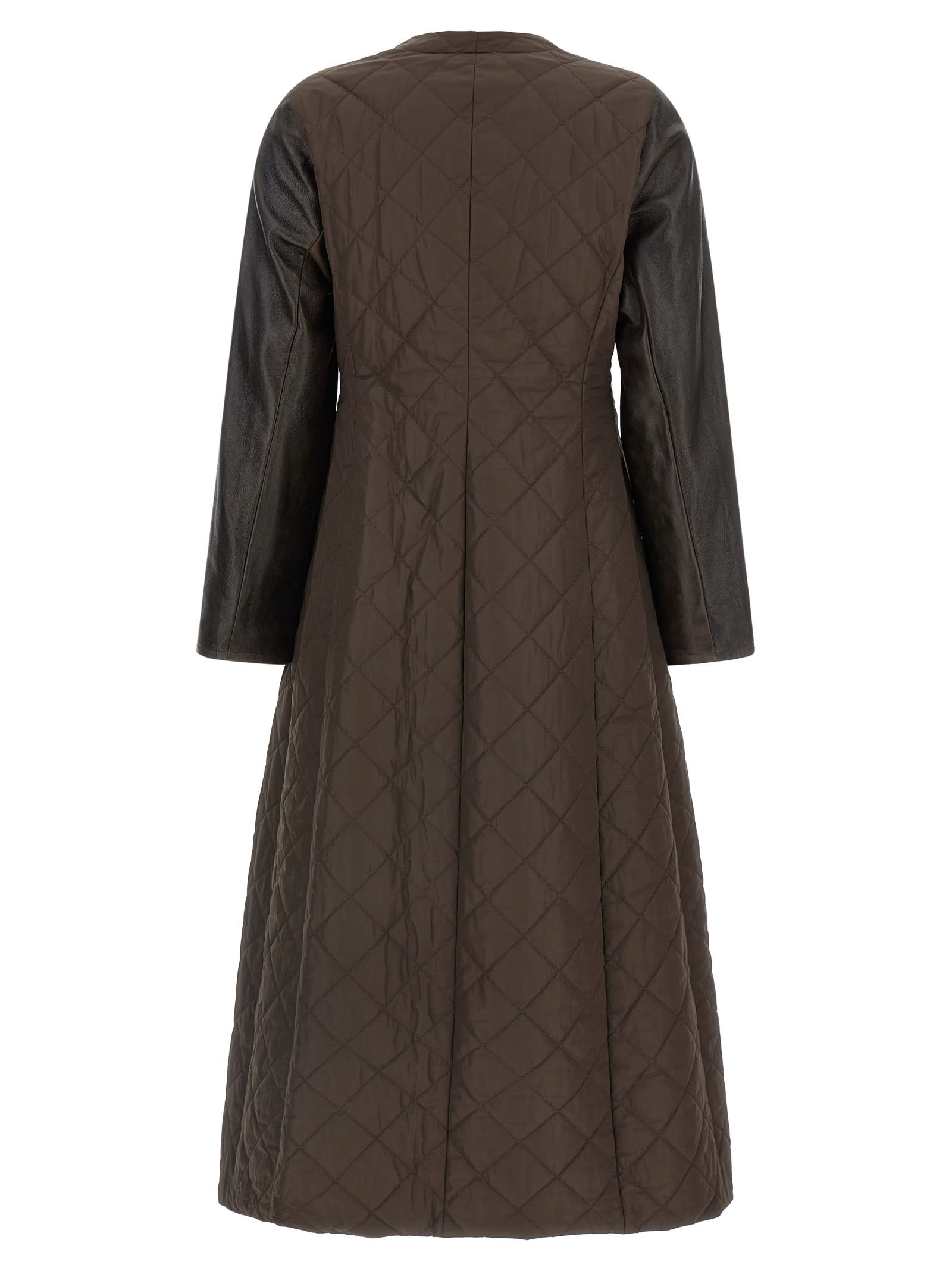 Max Mara Quilted Coat In Technical Fabric In Brown