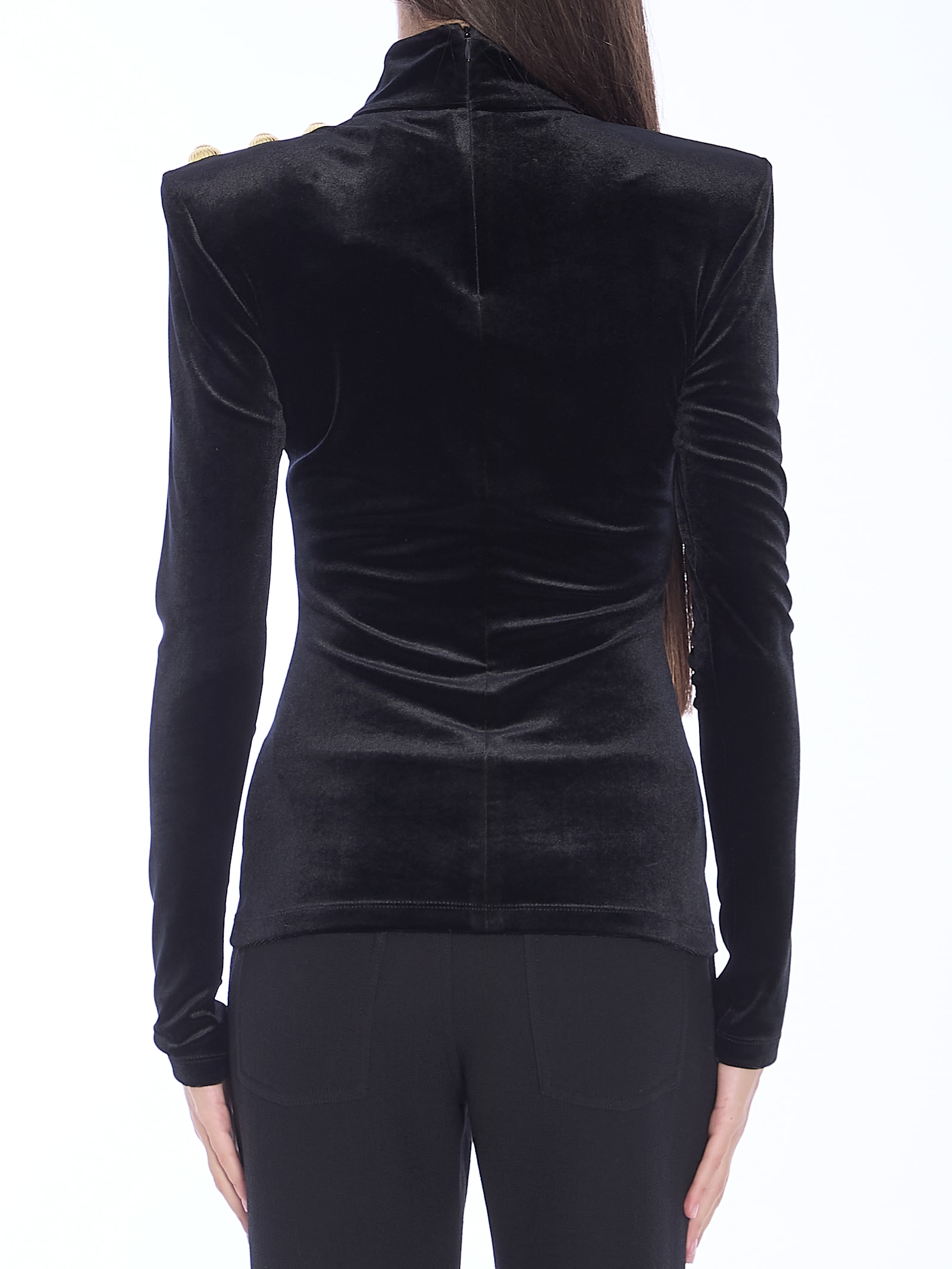 Shop Balmain Velvet Top In Black