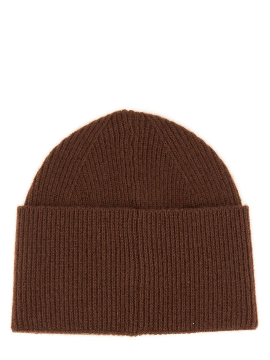 Hugo Boss Ribbed Logo-patch Beanie In Brown