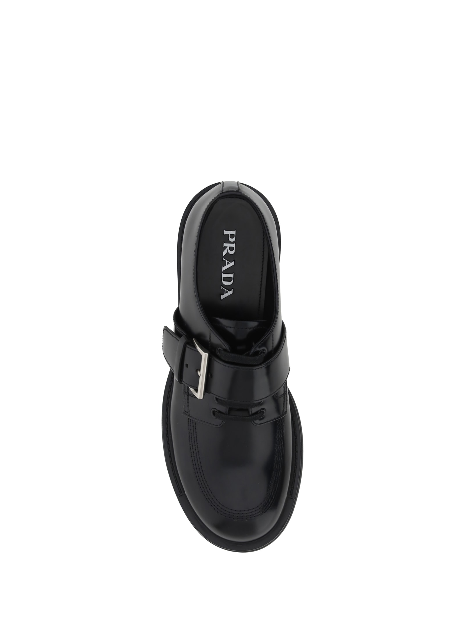 Prada Lace-up Block Heel Round Toe Shoes In Nero