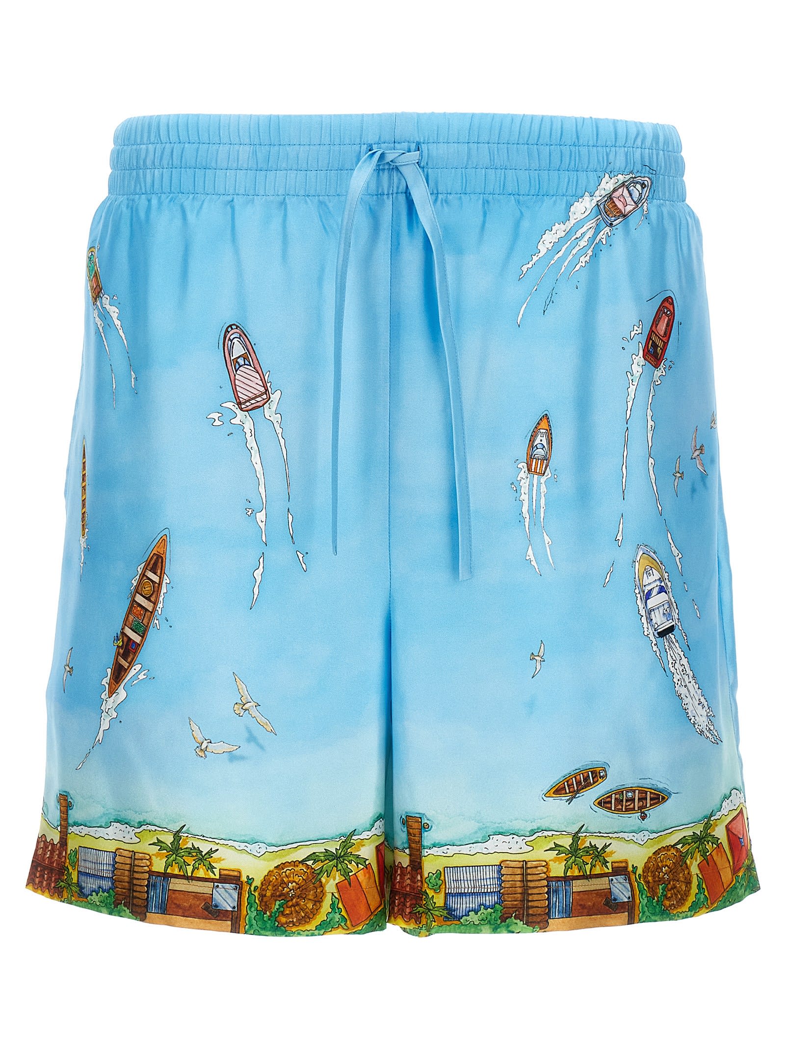 Casablanca Light Blue Bermuda Shorts With Drawstring In Silk Man