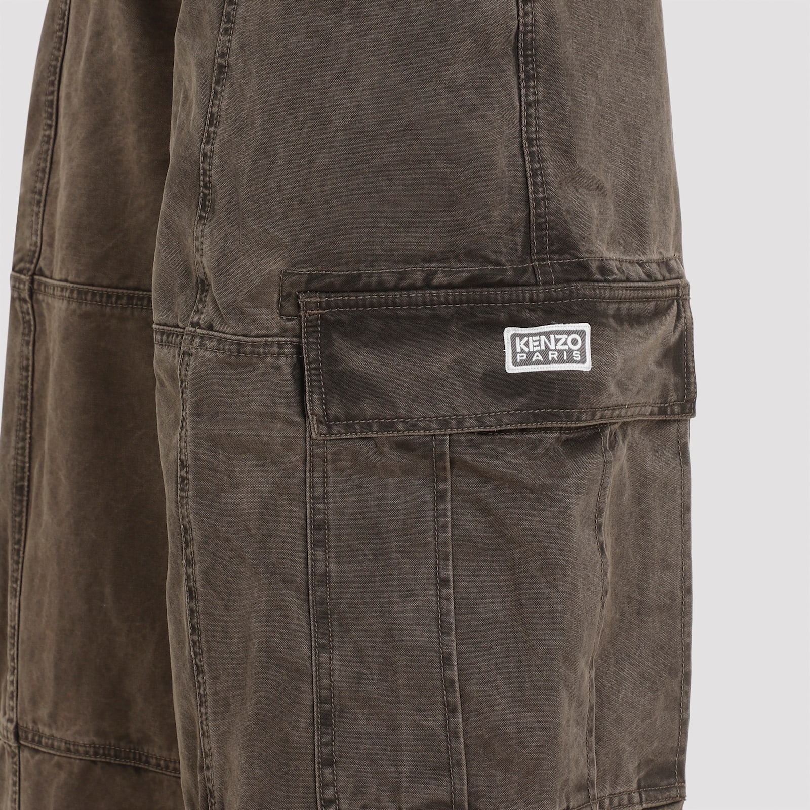 Shop Kenzo Dyed Canvas Cargo Pants In Taupe