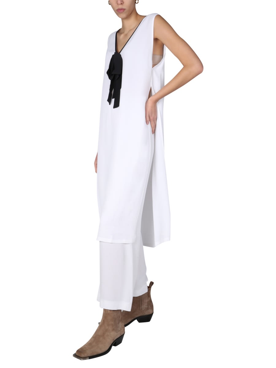 Fabiana Filippi Bow-detail V-neck Long Top In White