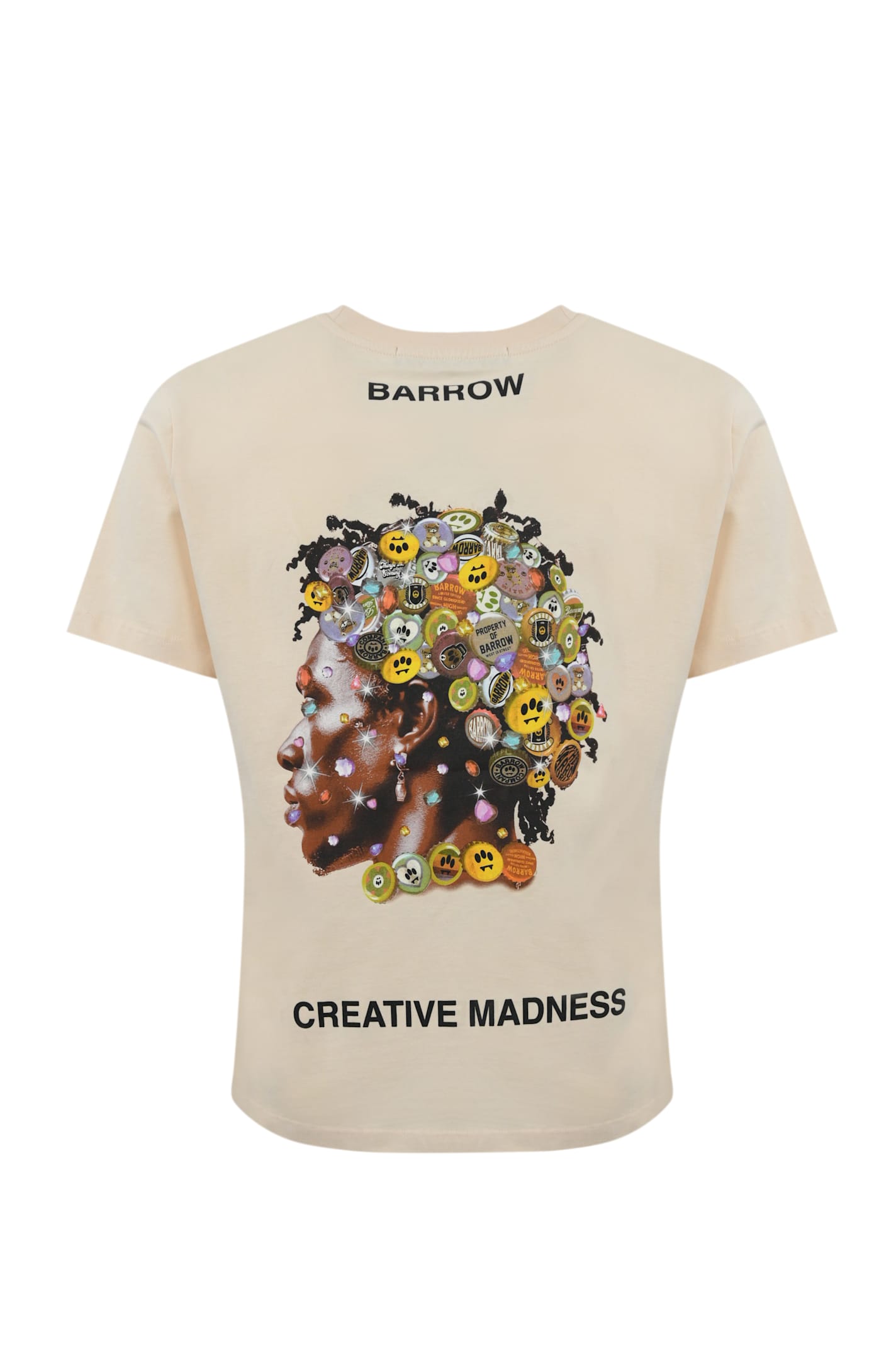 Barrow Cotton T-shirt With Creative Madness Print In Vanilla