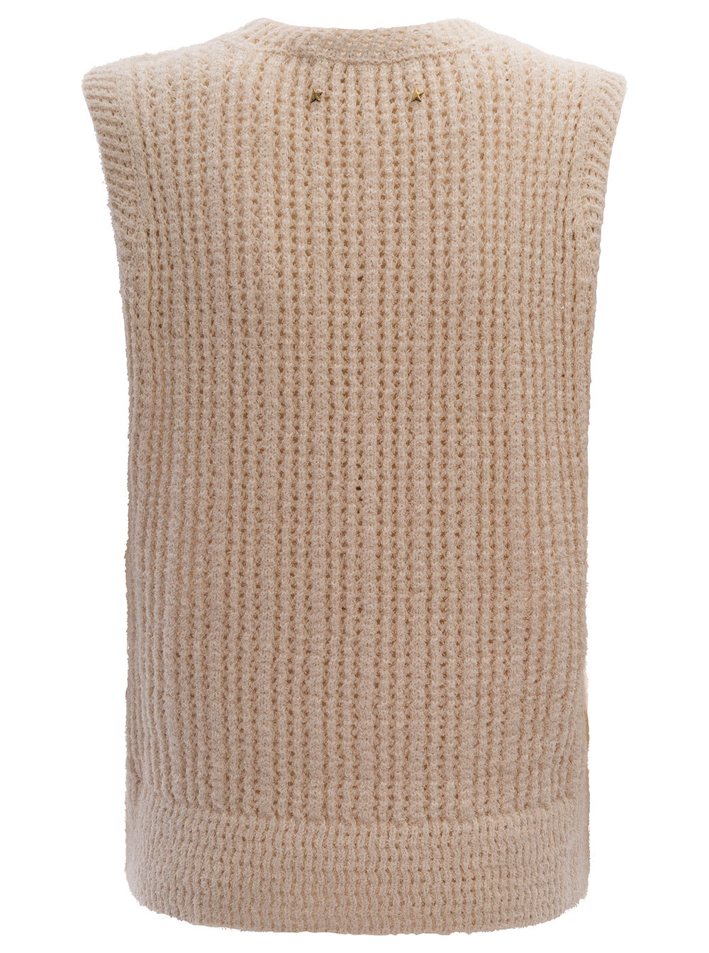 Shop Golden Goose Beige Crochet Sleeveless Top In Cotton Blend Woman