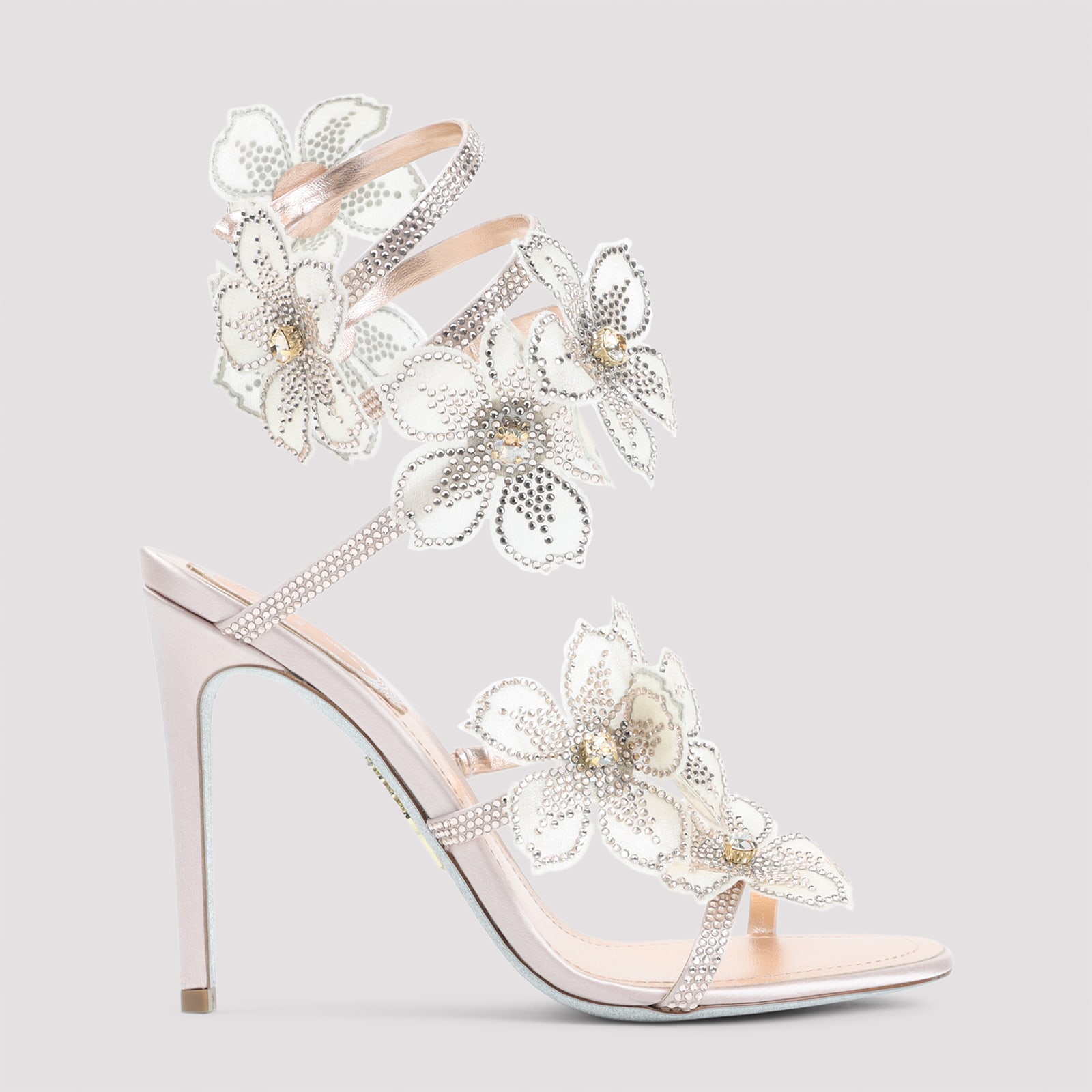 René Caovilla Rene Caovilla Leather Peach Flower Sandals In White