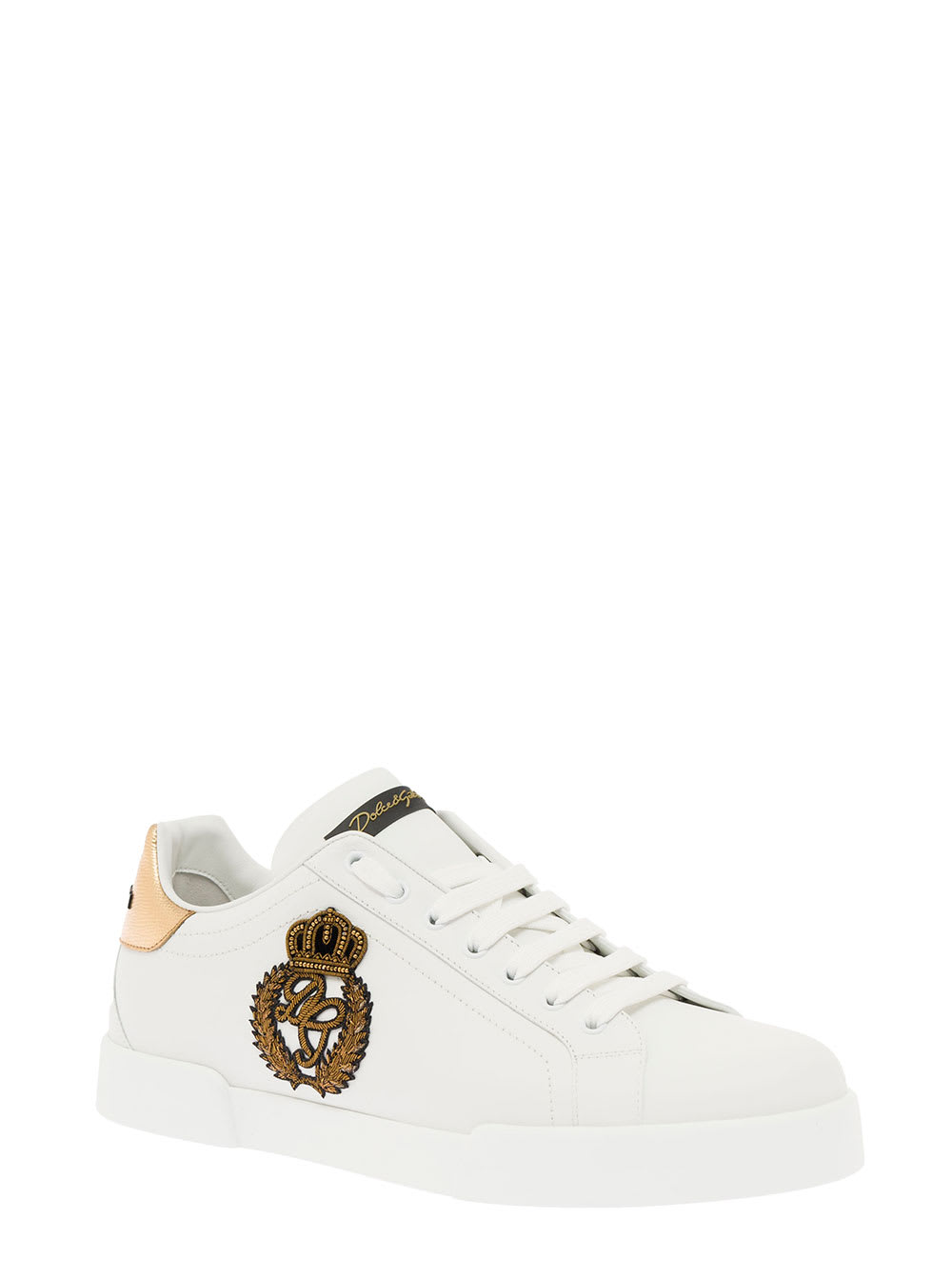 Shop Dolce & Gabbana Mans Portofino White Leather Sneaker With Logo Detail