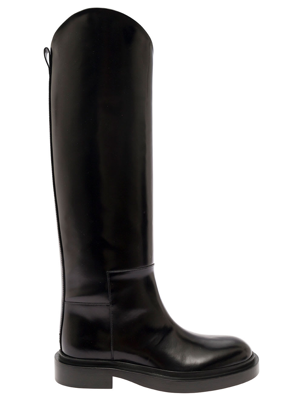 Jil Sander Black Knee Boots In Leather Woman