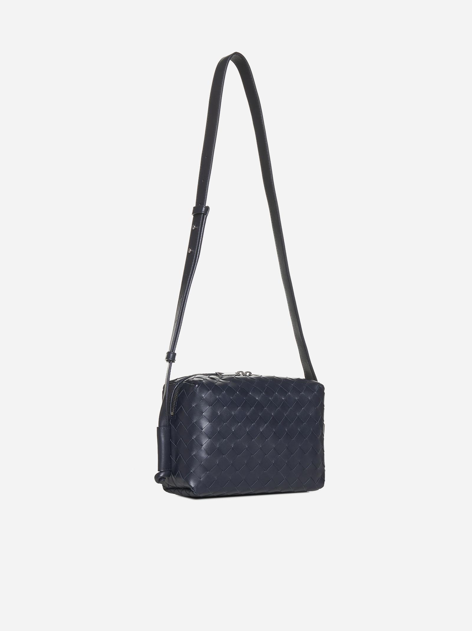 Shop Bottega Veneta Loop Intrecciato Leather Bag In Navy