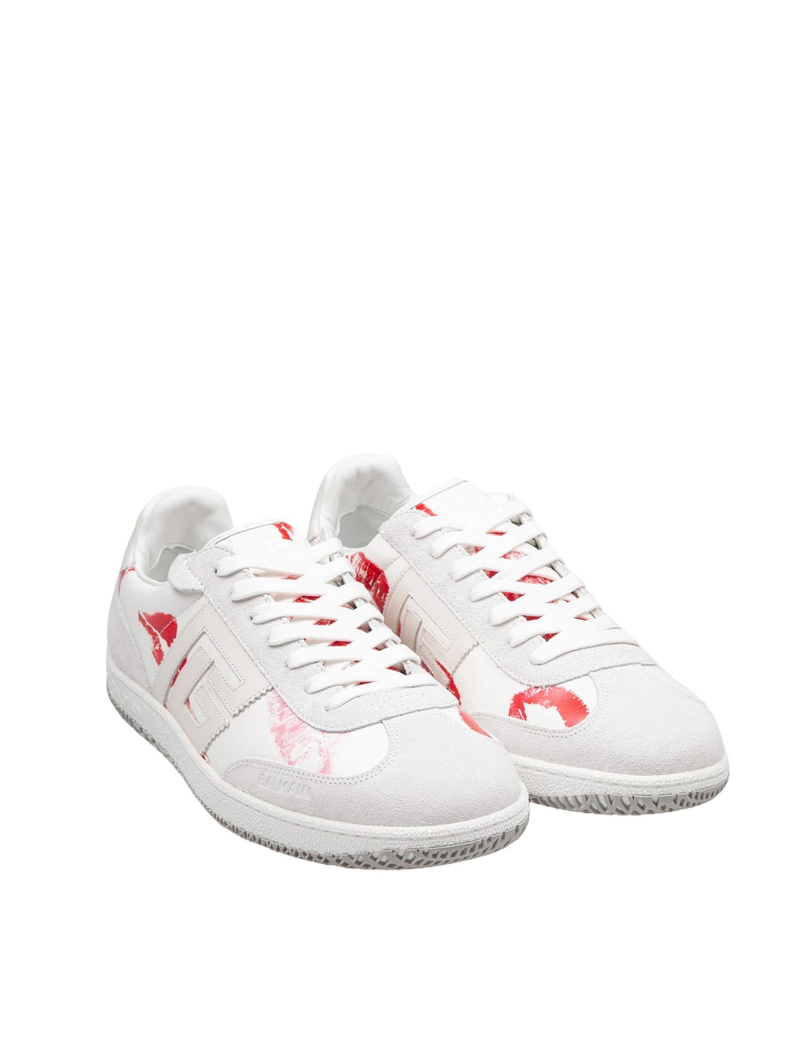 Shop Balmain Swan Sneakers In Leather And Suede Color White And Red In Blanc/rouge