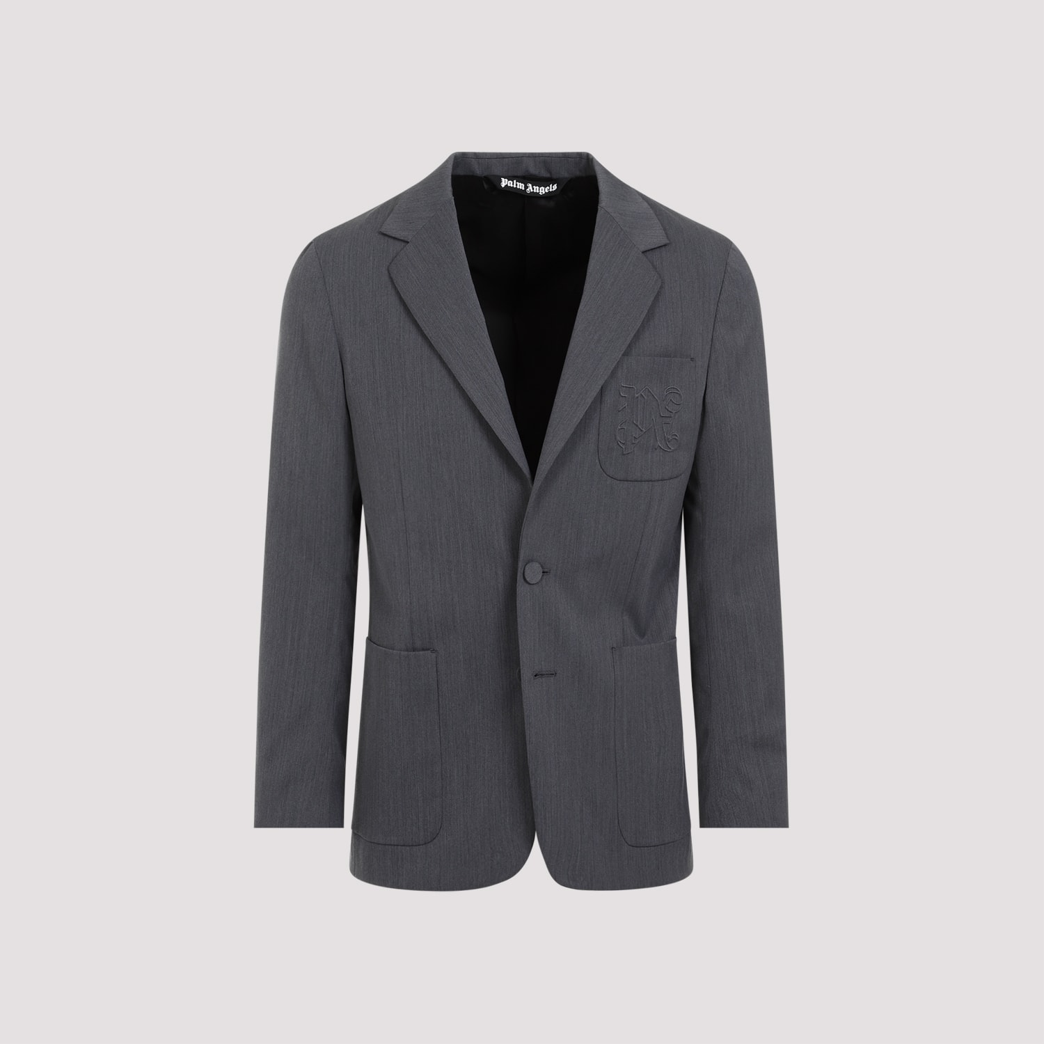 Shop Palm Angels Monogram Pocket Blazer In Light Grey