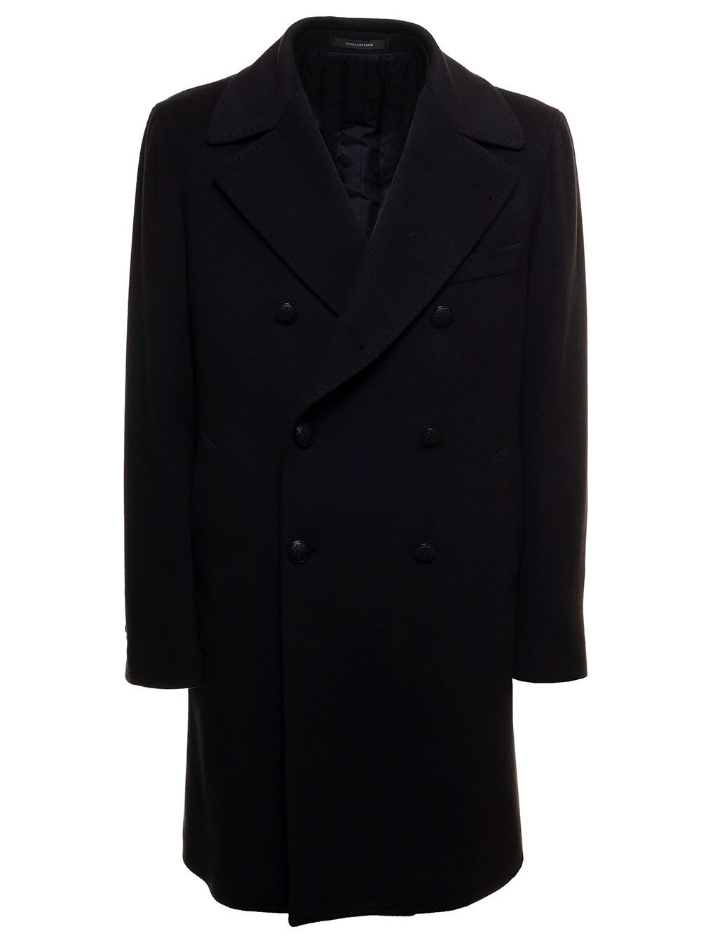 Double-breasted Blue Cashmere Long Coat Tagliatore Man