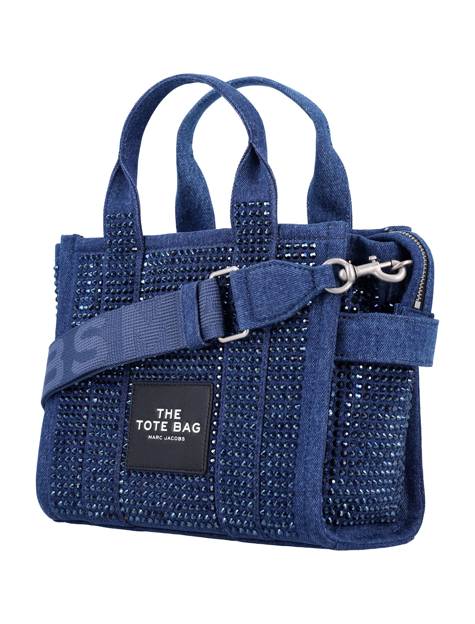 Shop Marc Jacobs The Small Tote Denim Crystal In Dark Wash Blue