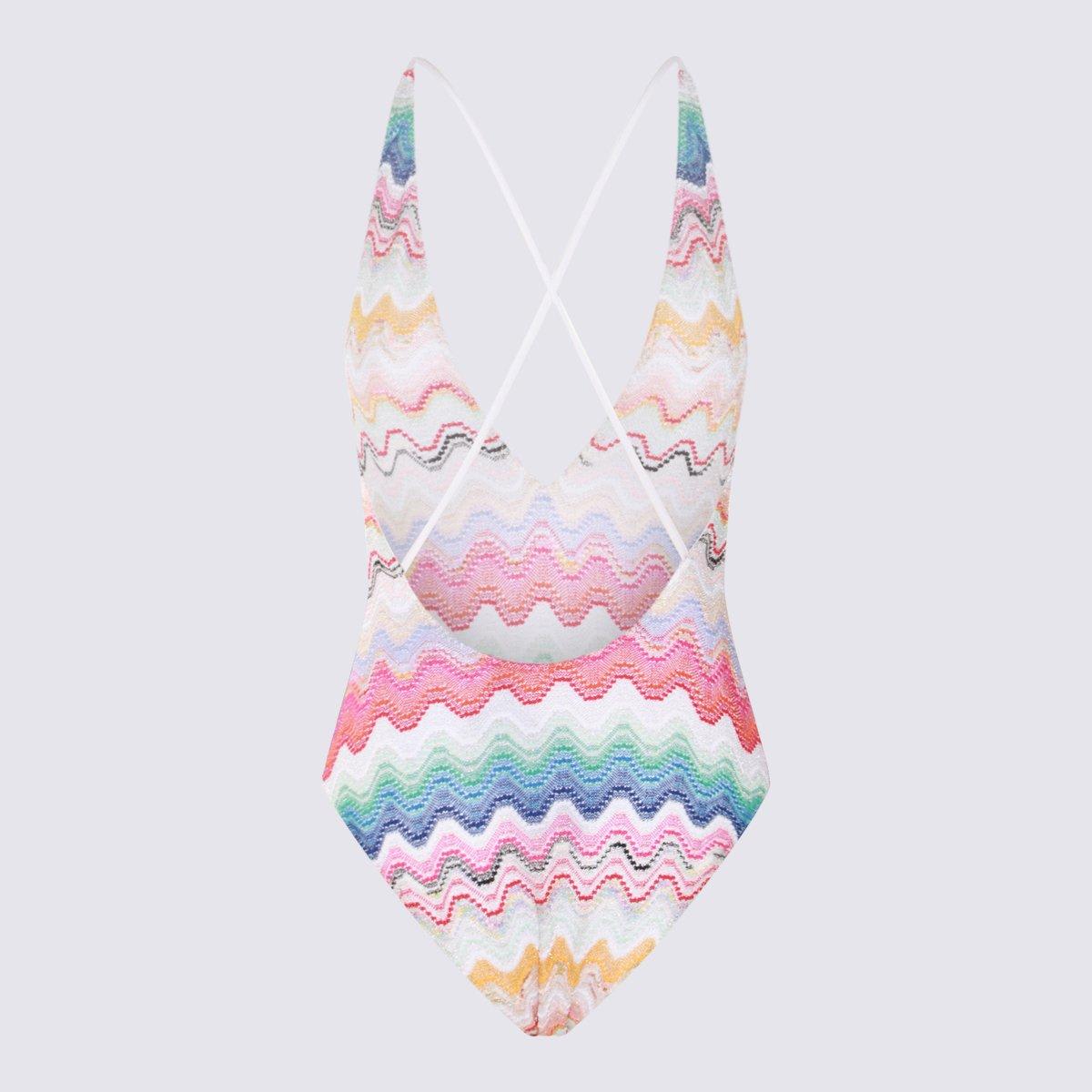 Shop Missoni Wave-pattern V-neck High Cut Swimsuit In Multicolour