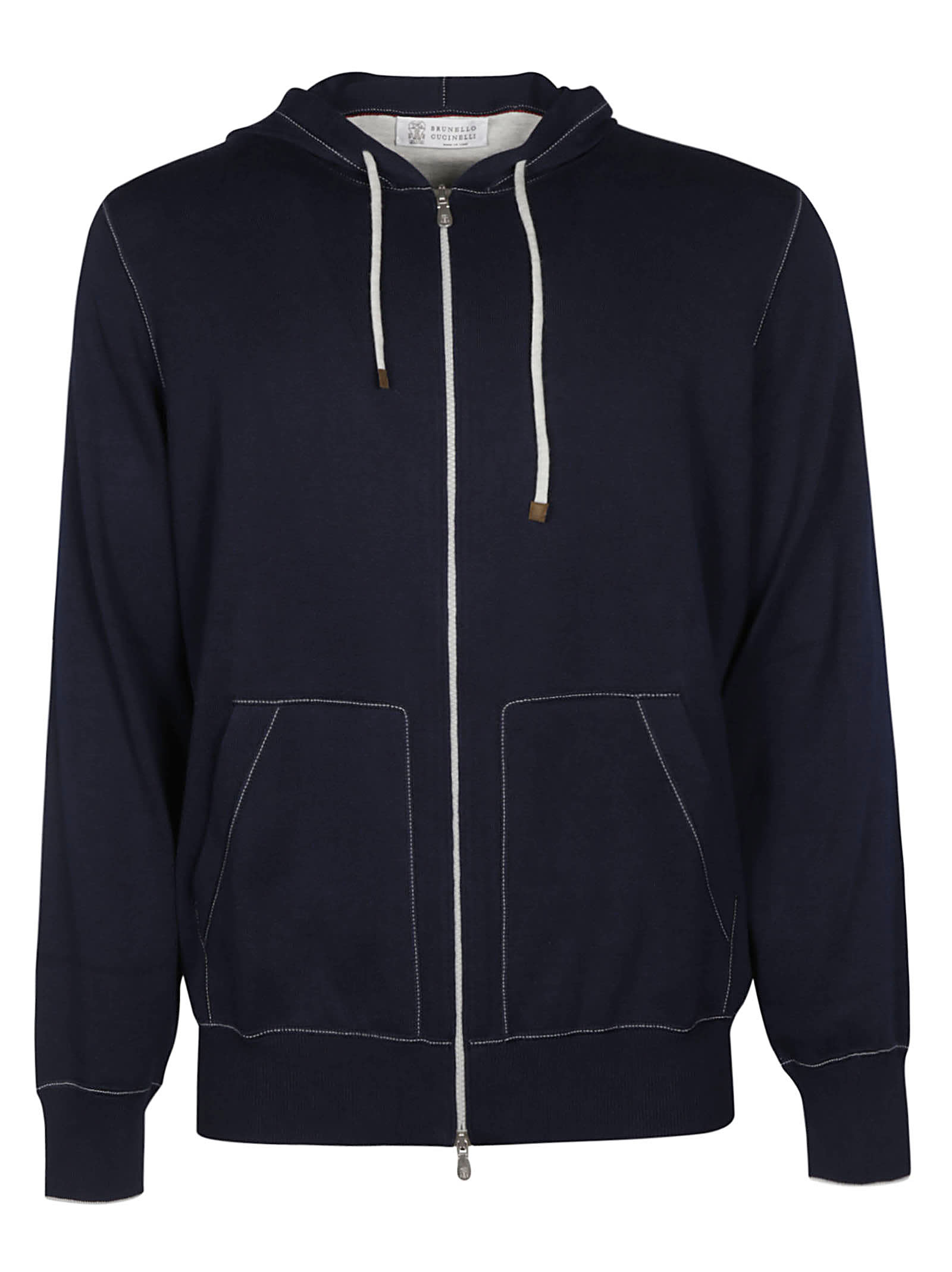Brunello Cucinelli Classic Hooded Zip Jacket In Blu