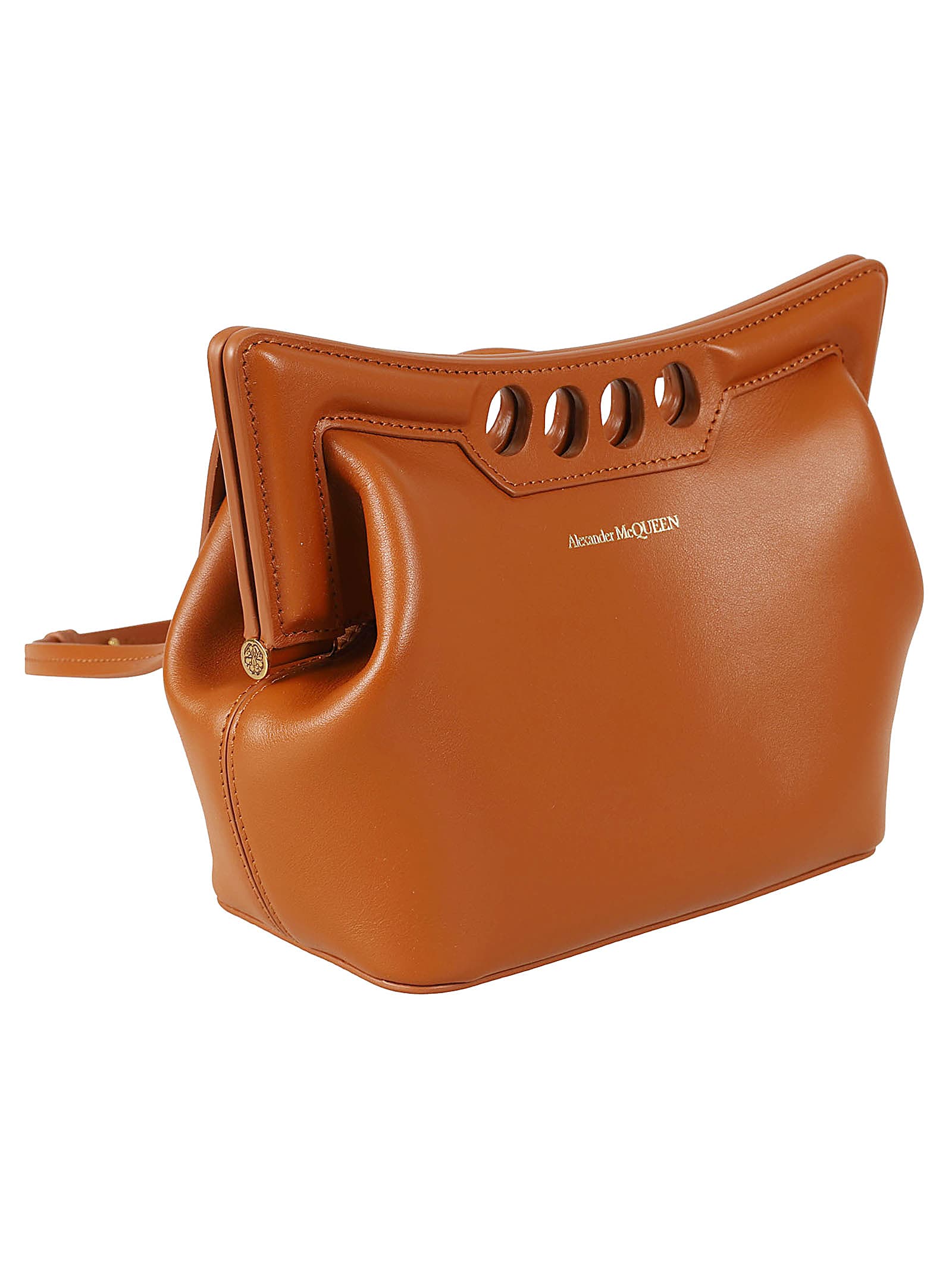 Shop Alexander Mcqueen The Mini Peak Crossbody Bag In Caramel Tan