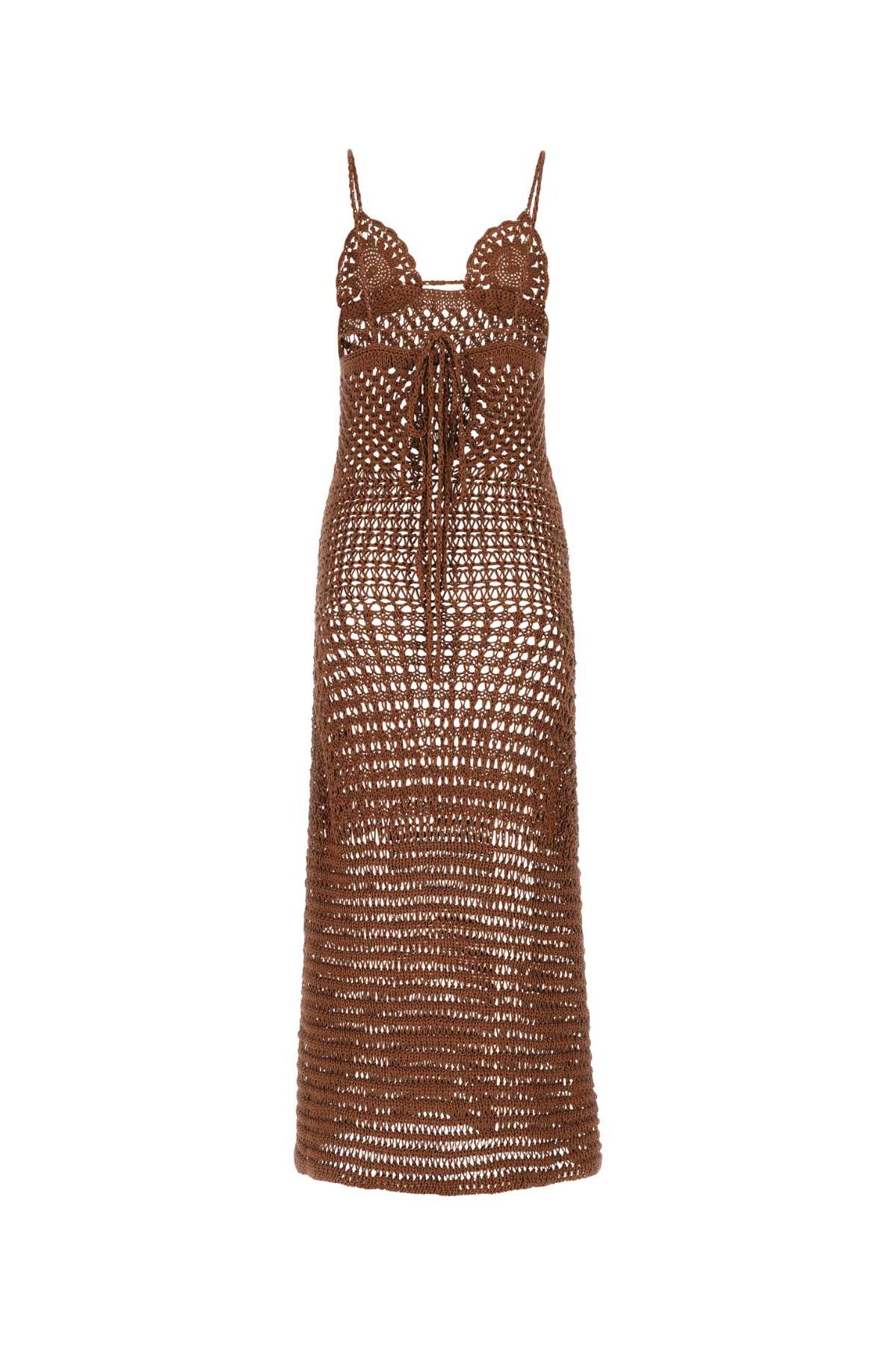 Shop Alanui Brown Crochet Mother Nature Dress In 6060
