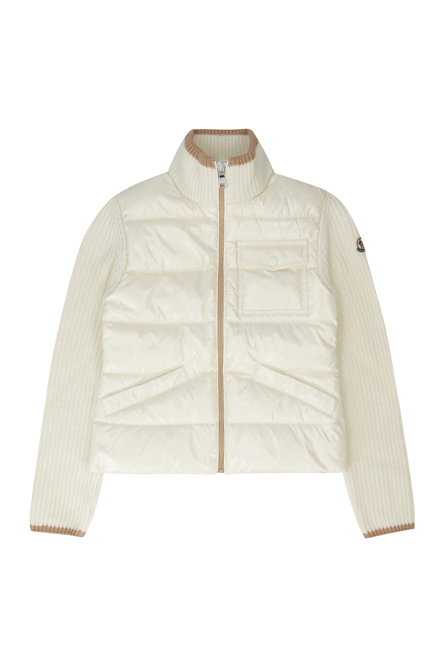 Moncler Cardigan With Padded Front Panel In Panna