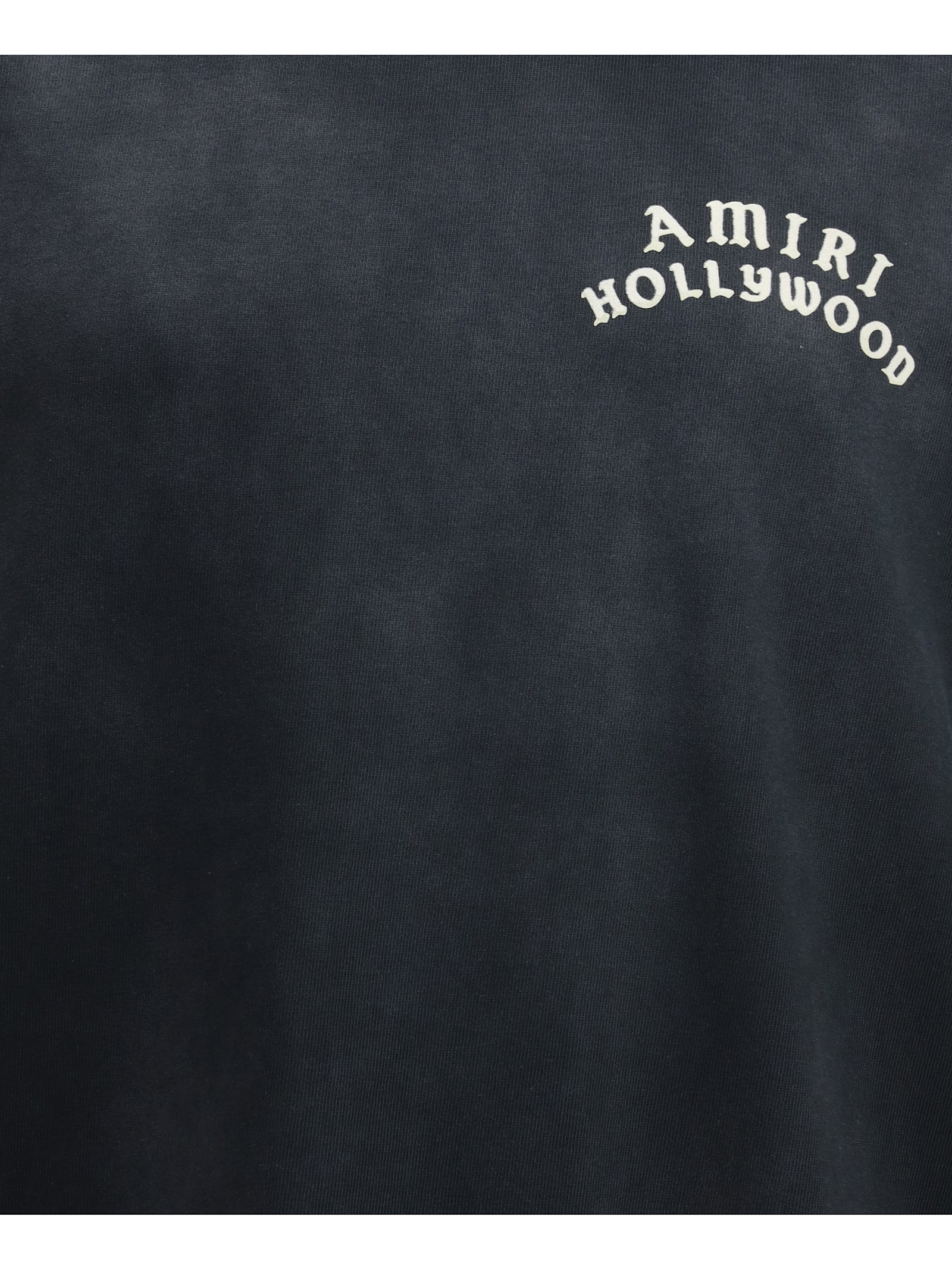 Amiri Black Crewneck T-shirt With Logo Lettering On Front And Rear In Blue
