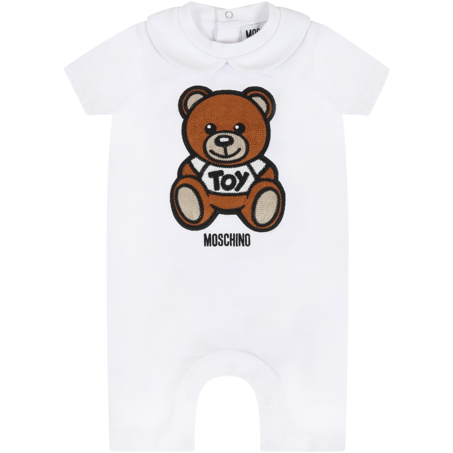 Moschino White Romper For Babykids Witth Teddy Bear