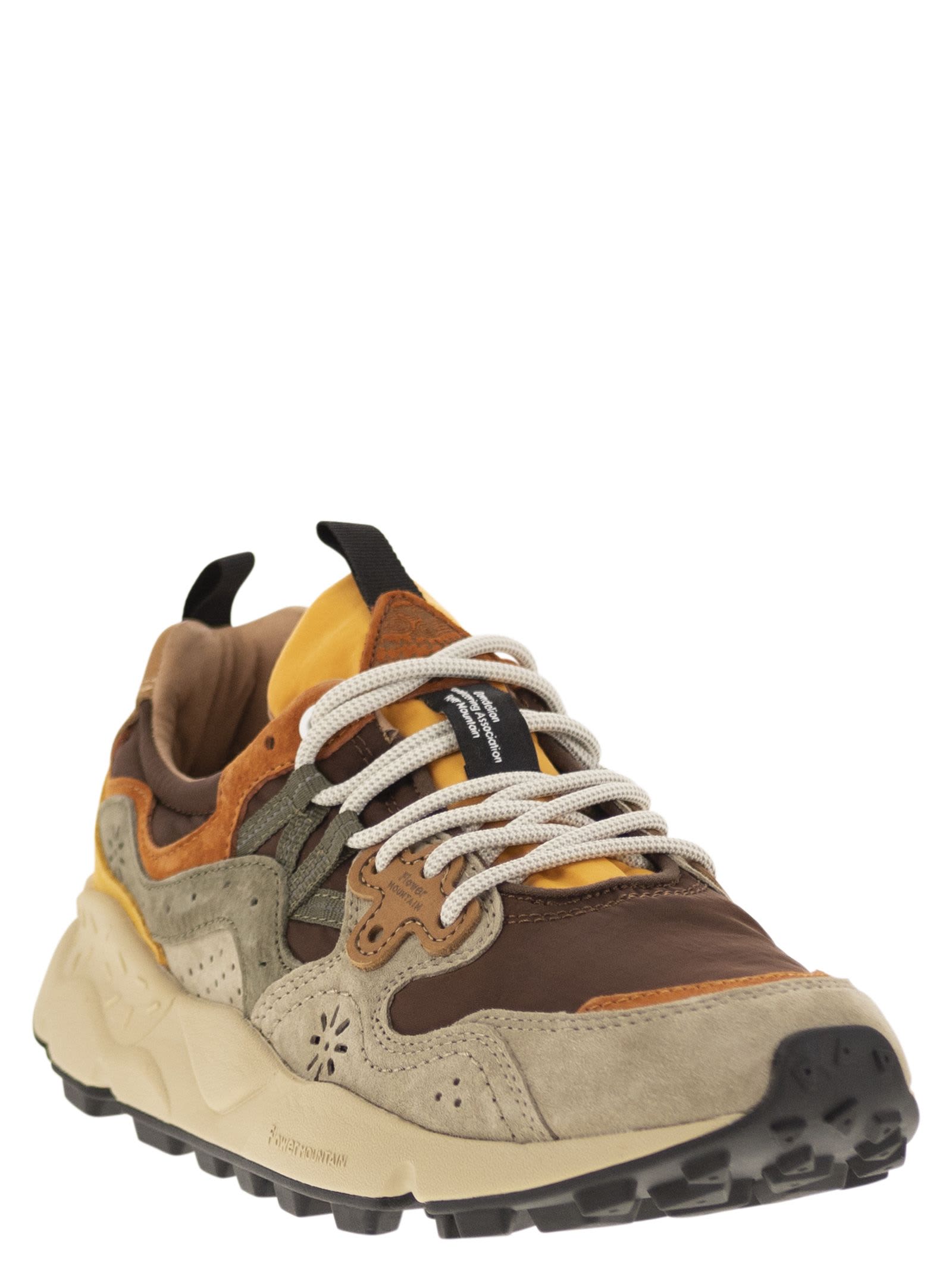 Shop Flower Mountain Yamano 3 - Sneakers In Suede And Technical Fabric In Brown/sand