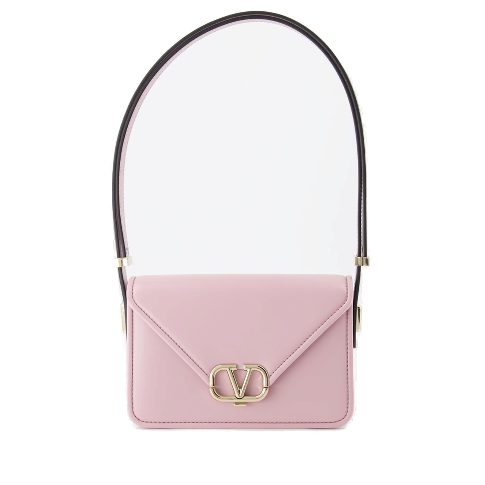 Shop Valentino Logo Plaque Foldover Top Small Shoulder Bag In Rosa