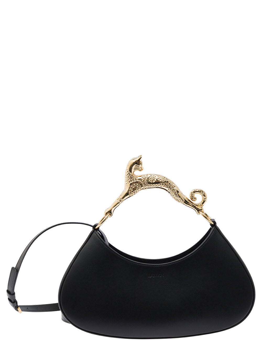 Shop Lanvin Hobo Large Black Handbag With Cat Handle In Leather Woman
