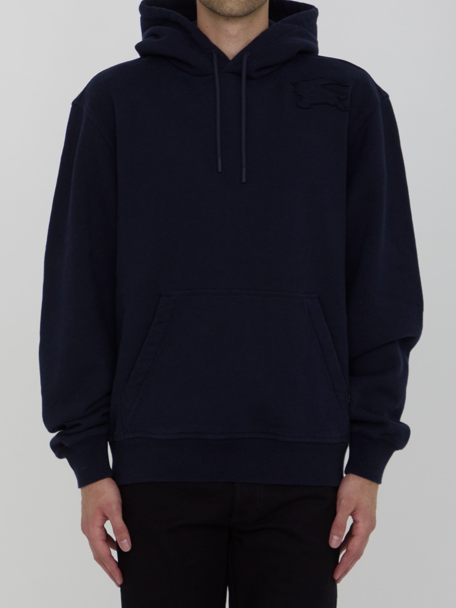 Shop Burberry Hoodie With Equestrian Knight Design In Blue
