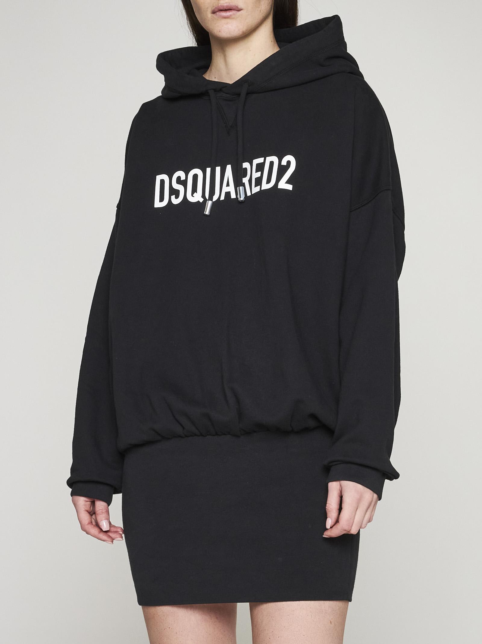 Shop Dsquared2 Logo Hooded Cotton Dress In Nero