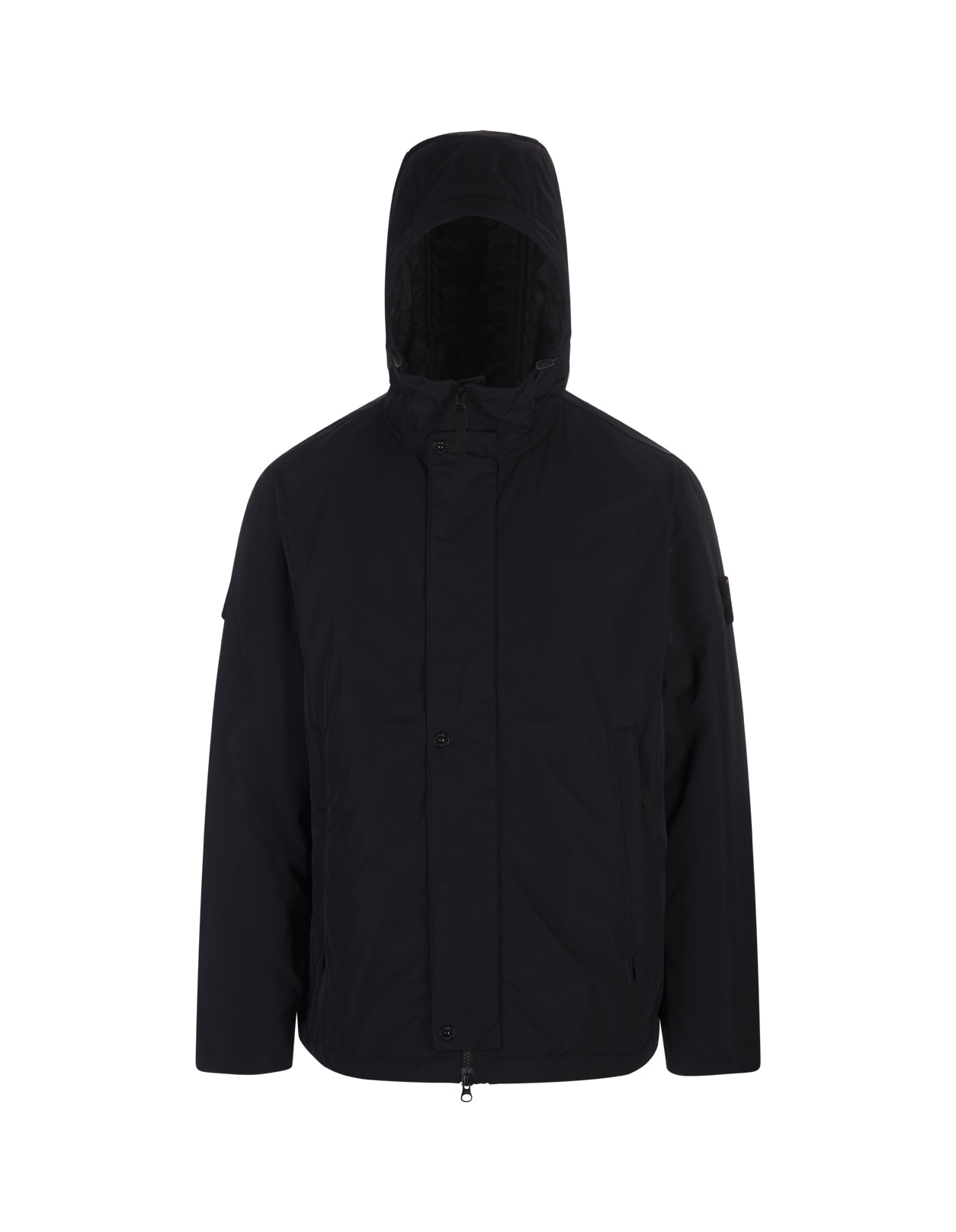 Shop Stone Island Navy Blue Polyester Micro Twill Jacket