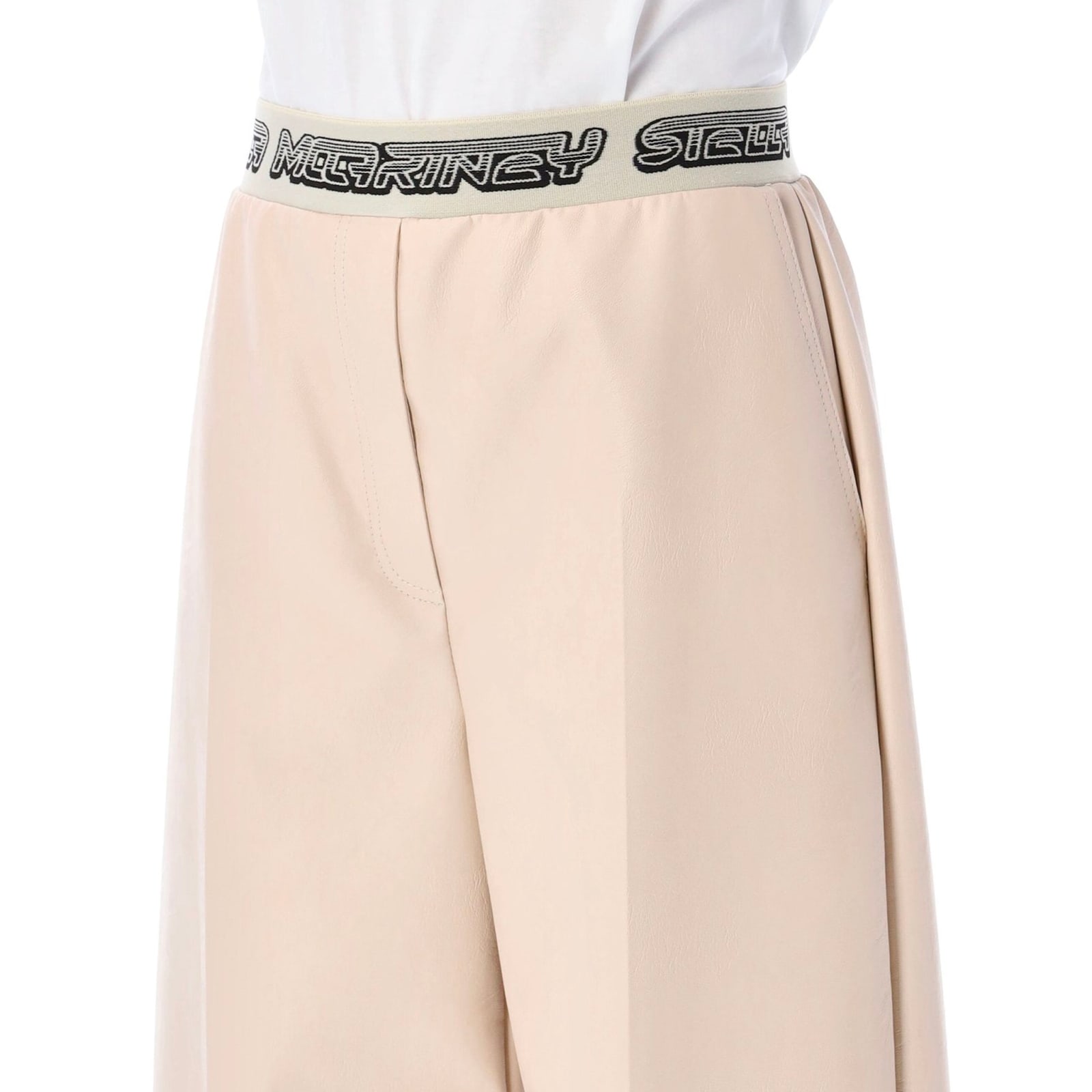 Stella Mccartney Cropped Logo Pants In Beige