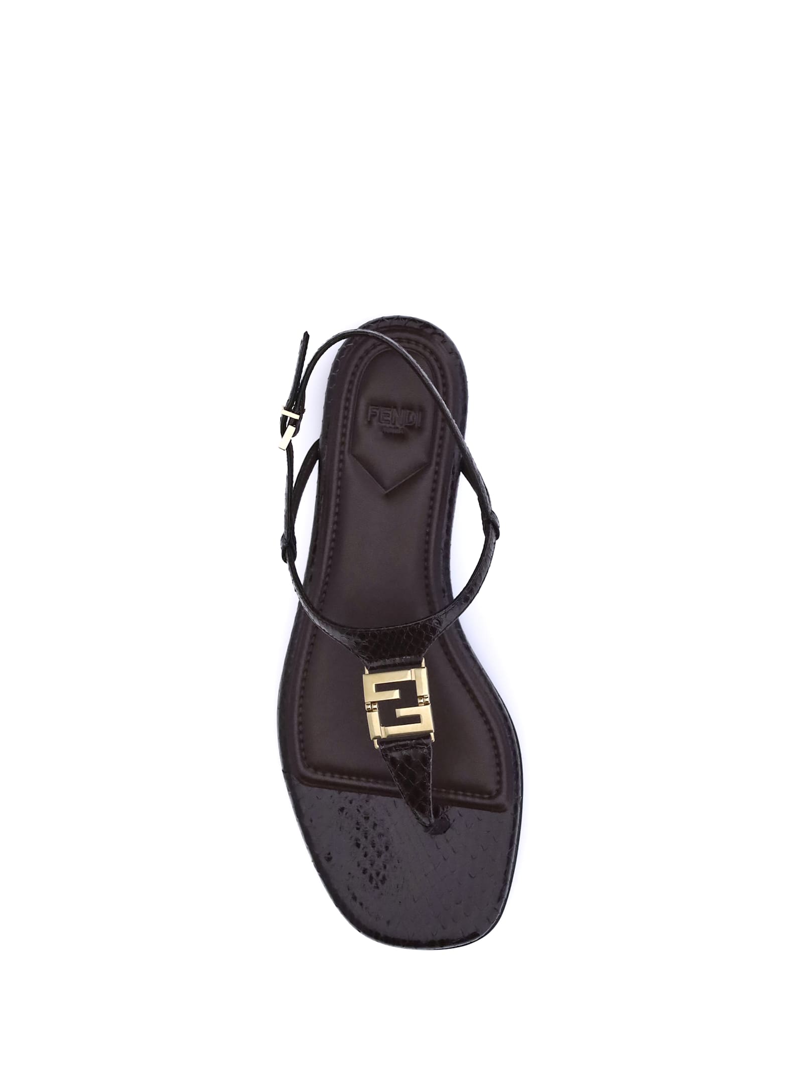 Fendi Women Fold Leather Sandals With Reptile Effect