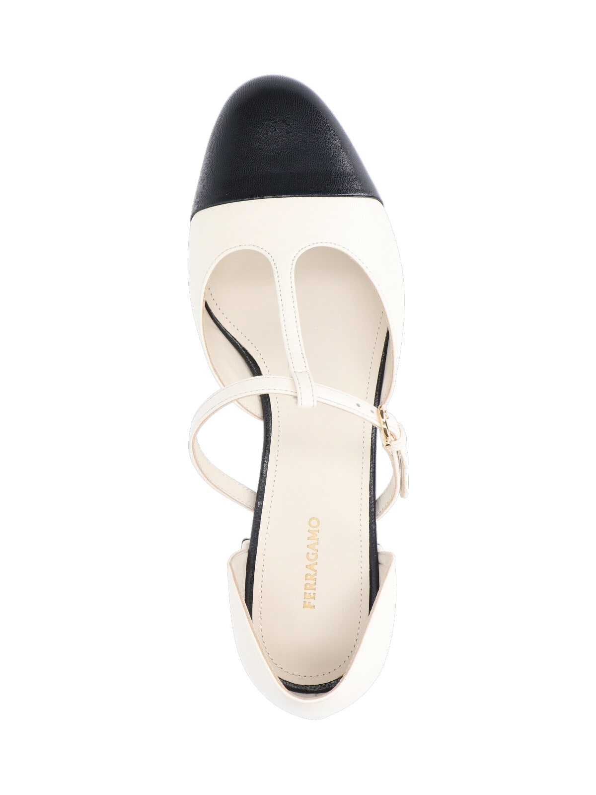 Shop Ferragamo T-strap Ballet Flats In Cream