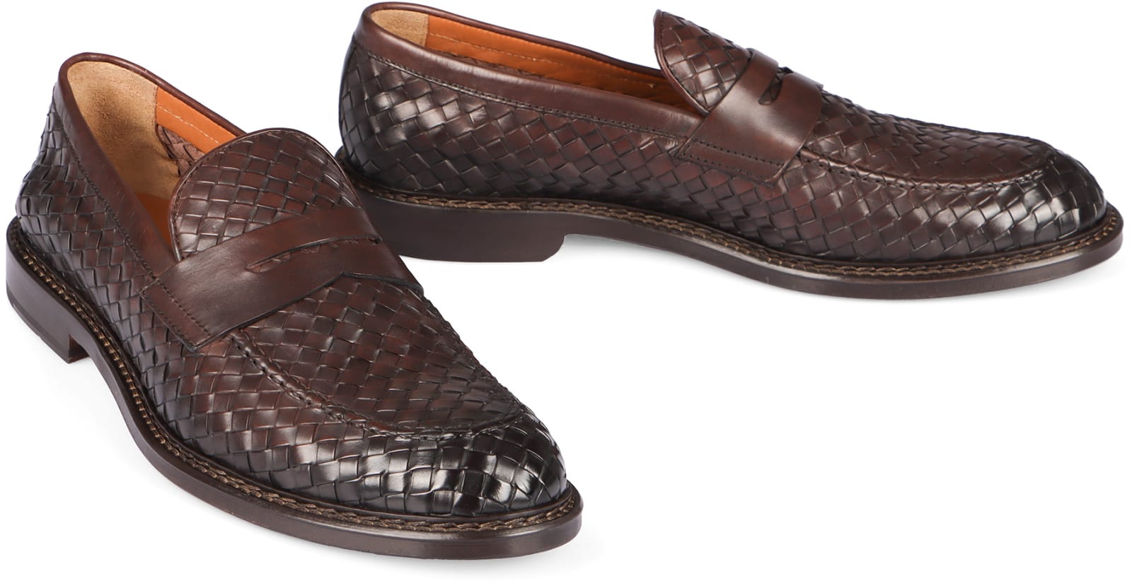 Shop Doucal's Straw Leather Loafers In Brown