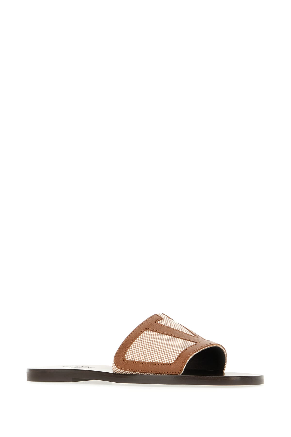 Valentino Garavani Viva Superstar Slide Sandal In Canvas Fabric And Nappa Leather In Marrone Beige